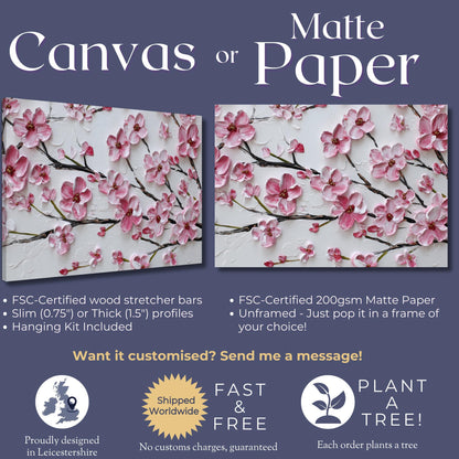 Cherry Blossom Print Canvas / Unframed. Watercolor Japanese Sakura Tree Painting Pink Wall Art Poster Minimalist Stylish Flowers Home - CanvasityCrafts - Free Shipping