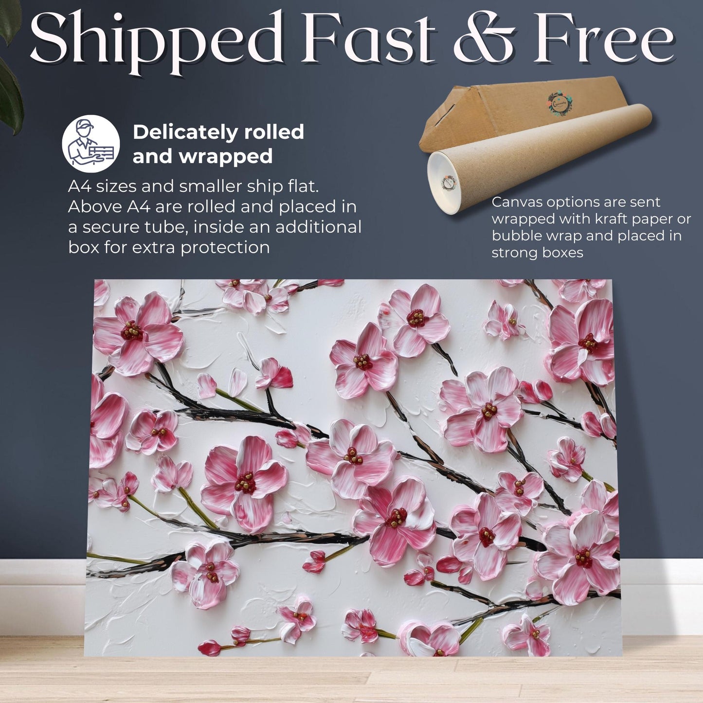 Cherry Blossom Print Canvas / Unframed. Watercolor Japanese Sakura Tree Painting Pink Wall Art Poster Minimalist Stylish Flowers Home - CanvasityCrafts - Free Shipping