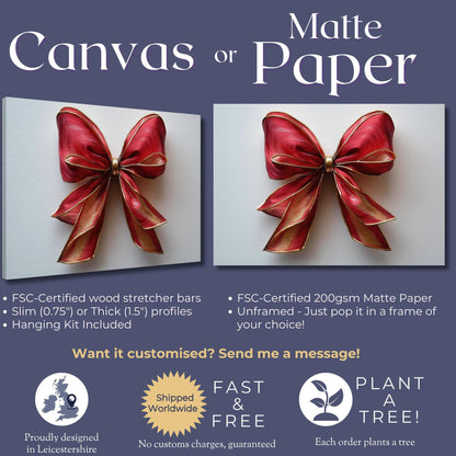 Coquette Wall Art Canvas / Unframed. Pink Red Gold Bow Painting Colorful Poster Luxury Home Decor Gold Accent Ombre Joyful Picture Print - CanvasityCrafts - Free Shipping