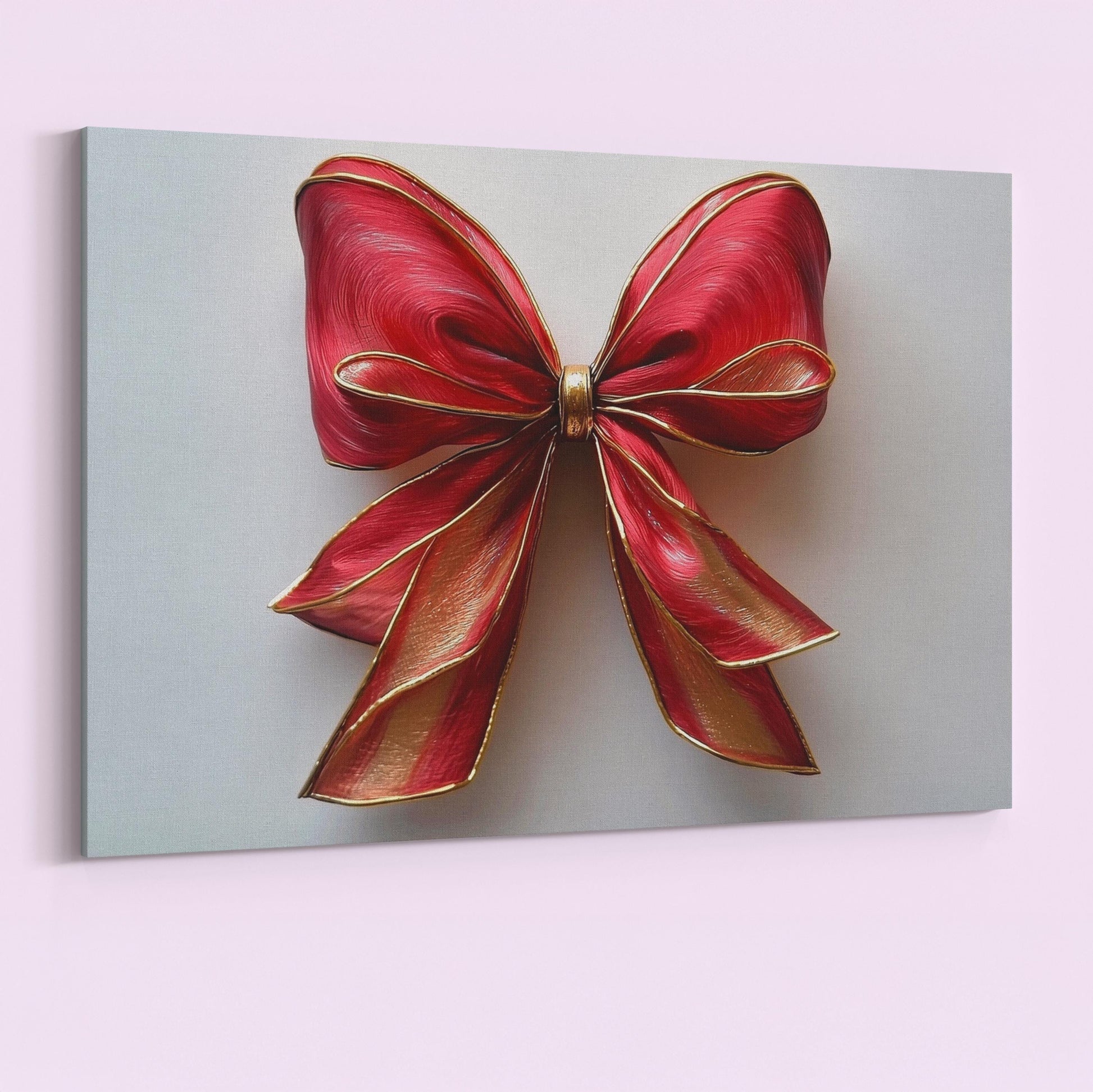 Coquette Wall Art Canvas / Unframed. Pink Red Gold Bow Painting Colorful Poster Luxury Home Decor Gold Accent Ombre Joyful Picture Print - CanvasityCrafts - Free Shipping