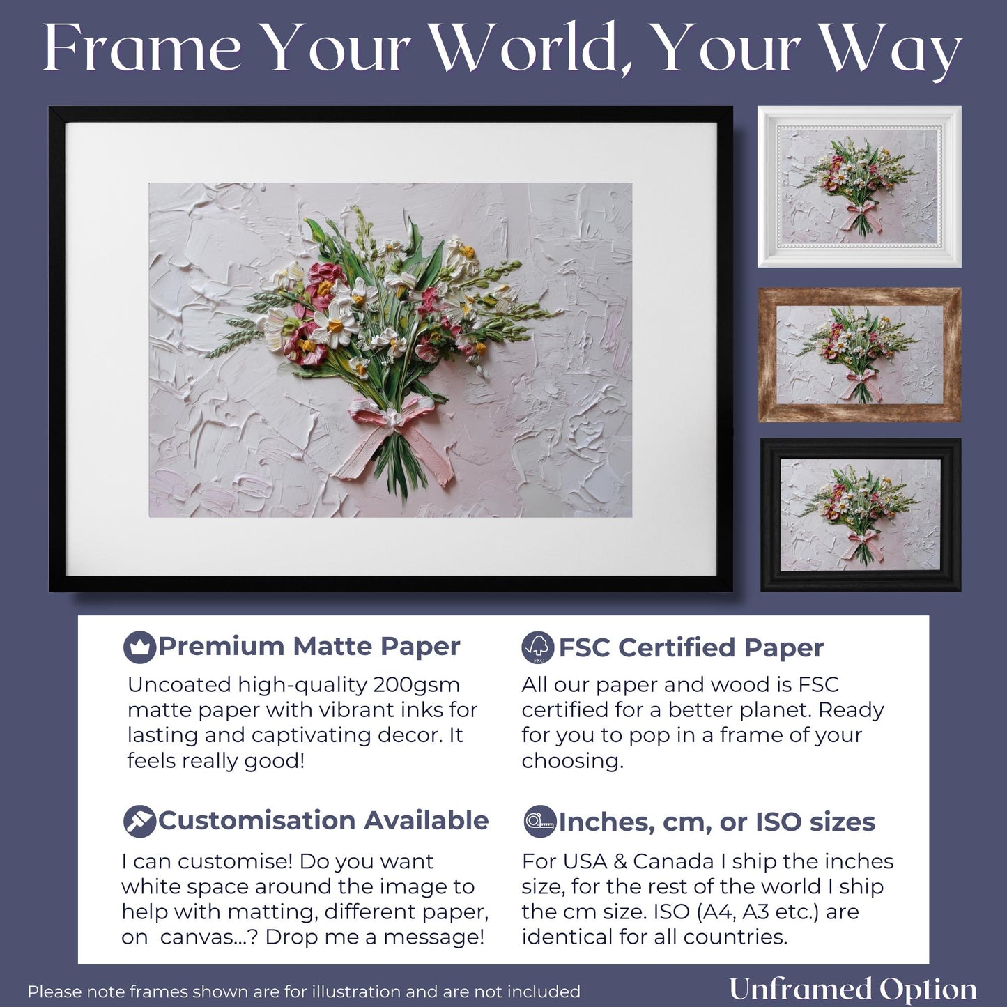 Coquette Flowers Canvas / Unframed Print. Impasto Wildflowers Pink Bow Wall Art Daisy Bouquet Painting Poster Picture Gift - CanvasityCrafts - Free Shipping