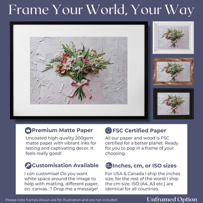 Coquette Flowers Canvas / Unframed Print. Impasto Wildflowers Pink Bow Wall Art Daisy Bouquet Painting Poster Picture Gift - CanvasityCrafts - Free Shipping