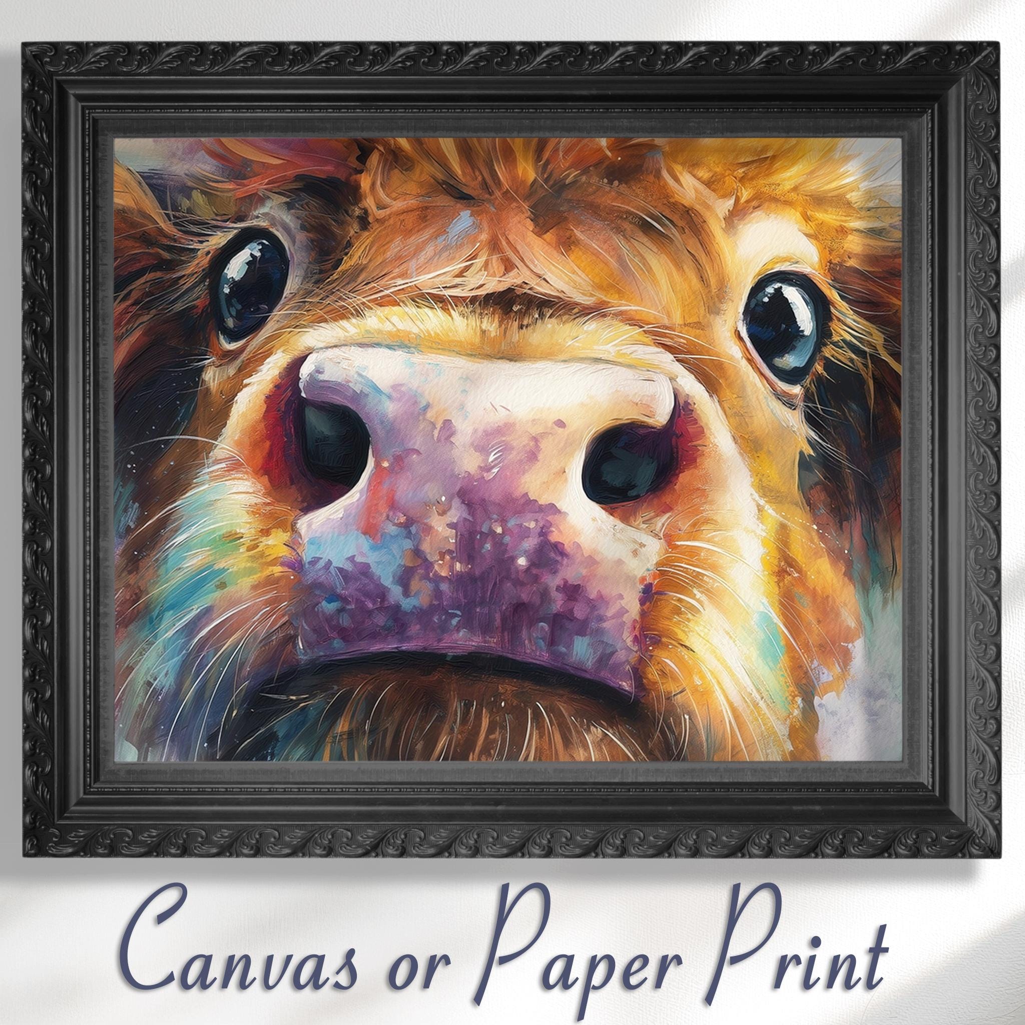 Highland Cow Print Canvas / Unframed. Colourful Farm Animal Wall Art, Rustic Home Decor, Multicolor Coo Gift Painting Poster Picture Farmer - CanvasityCrafts - Free Shipping