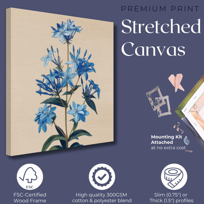 Blue Bluestar Flower Canvas / Unframed Print. Amsonia Blue Star Wildflower Picture Poster, Navy Wall Decor, Glamorous Minimalist Floral Art - CanvasityCrafts - Free Shipping