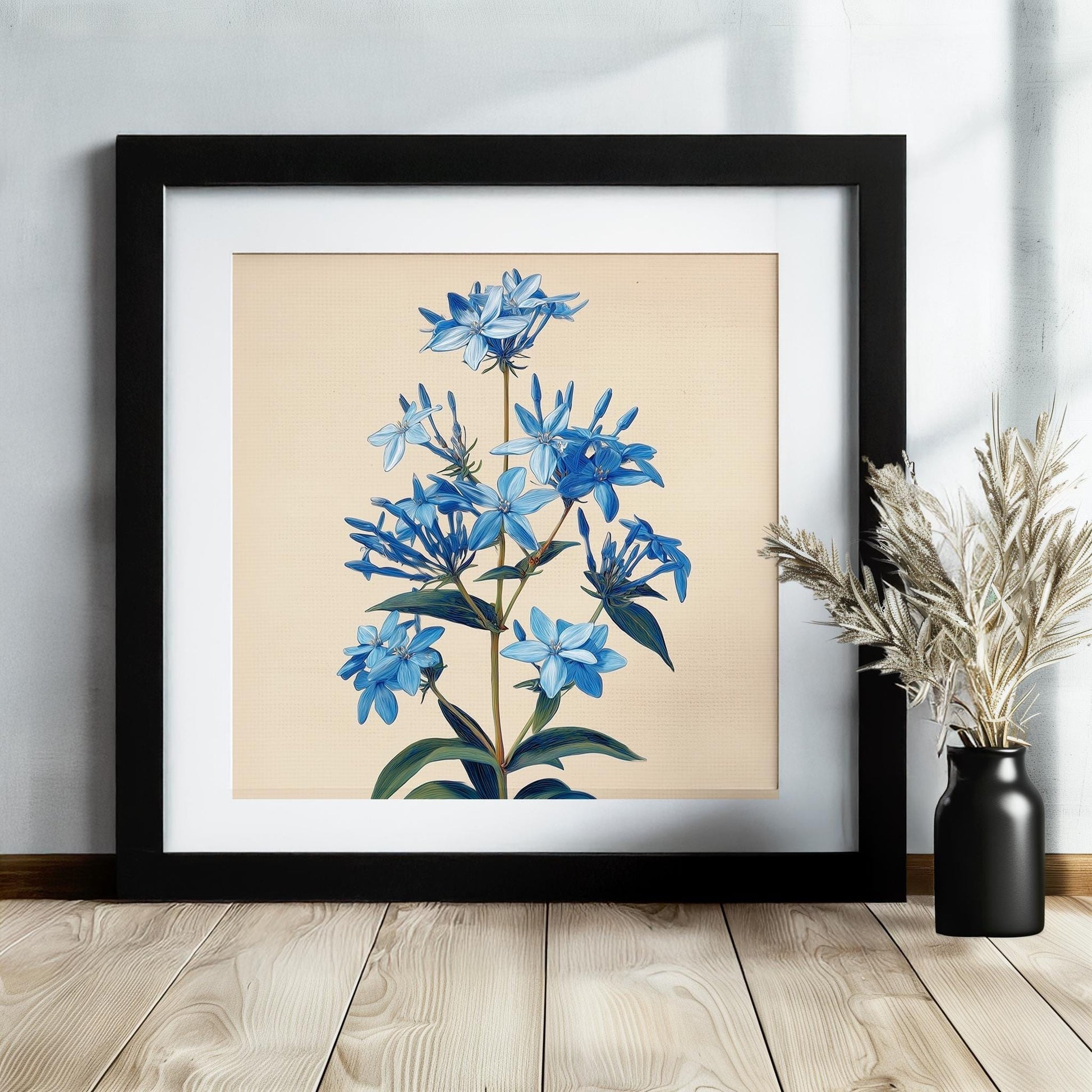 Blue Bluestar Flower Canvas / Unframed Print. Amsonia Blue Star Wildflower Picture Poster, Navy Wall Decor, Glamorous Minimalist Floral Art - CanvasityCrafts - Free Shipping