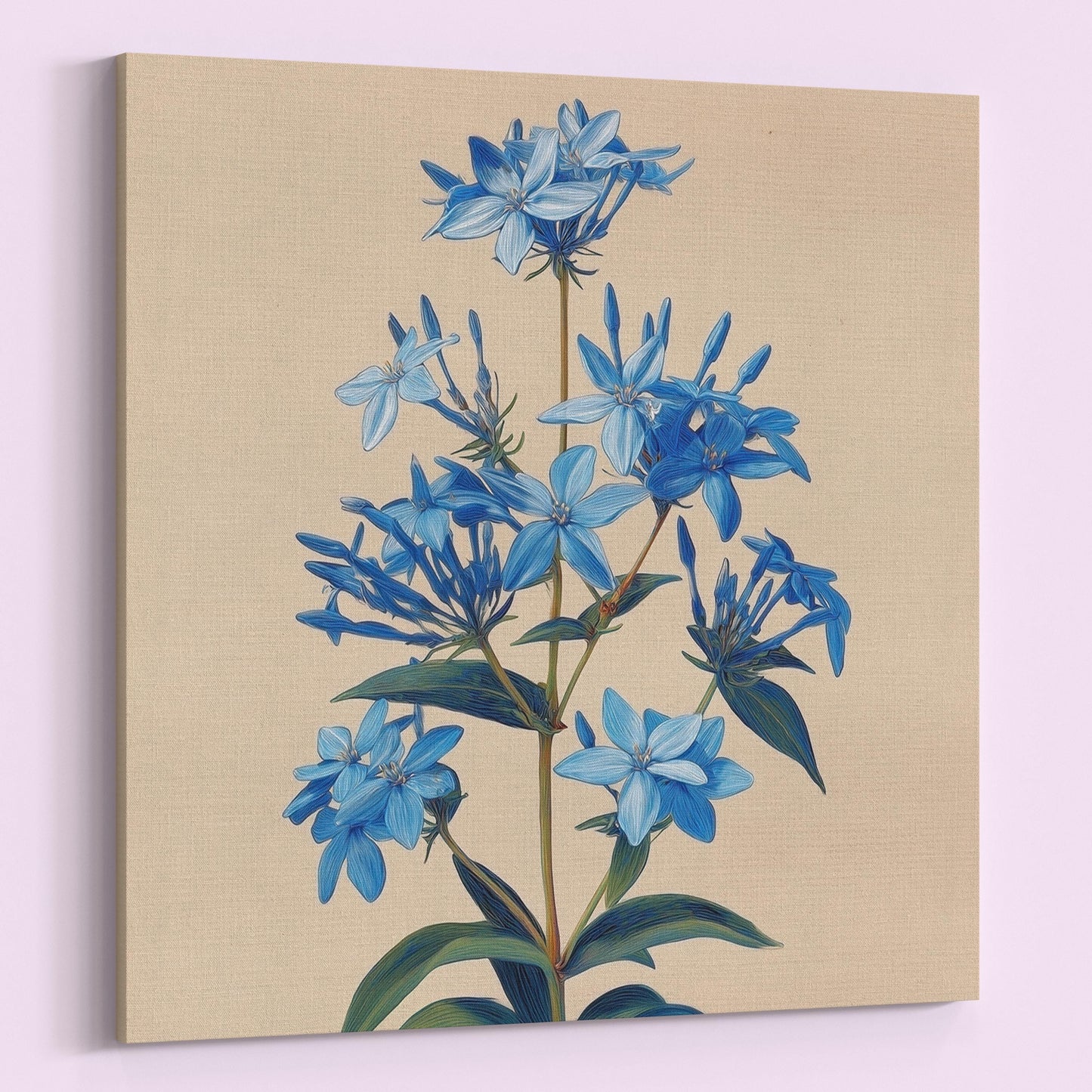 Blue Bluestar Flower Canvas / Unframed Print. Amsonia Blue Star Wildflower Picture Poster, Navy Wall Decor, Glamorous Minimalist Floral Art - CanvasityCrafts - Free Shipping