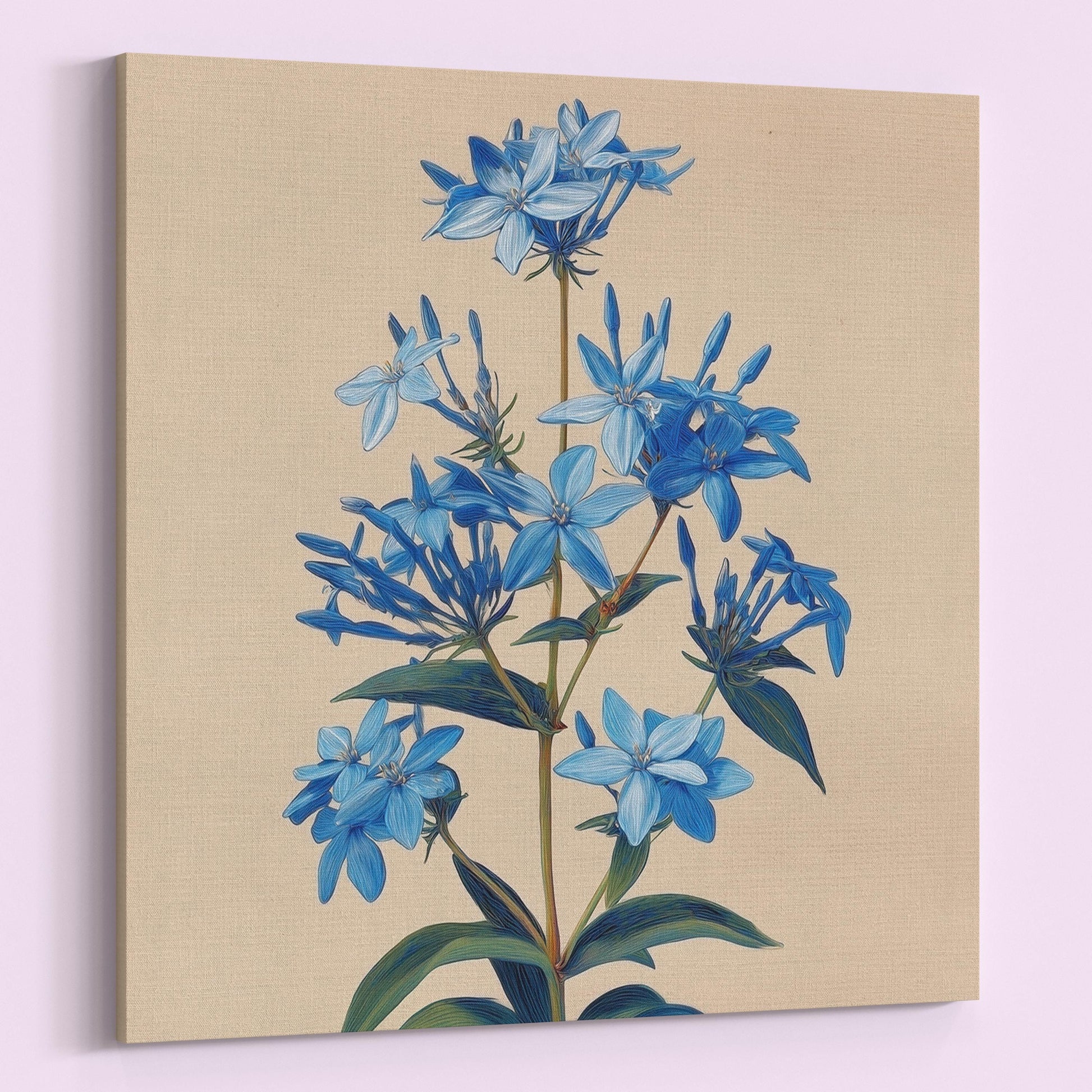 Blue Bluestar Flower Canvas / Unframed Print. Amsonia Blue Star Wildflower Picture Poster, Navy Wall Decor, Glamorous Minimalist Floral Art - CanvasityCrafts - Free Shipping