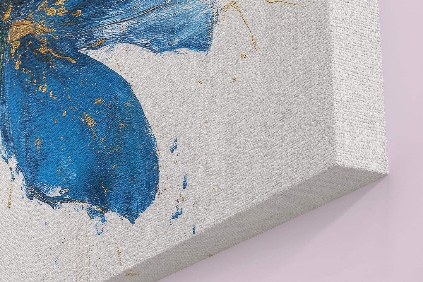 Blue Flower Art Canvas / Unframed Print. Abstract Contemporary Glamorous Art, Blue Gold Picture, Floral Wall Decor, Glamourous Art Poster - CanvasityCrafts - Free Shipping