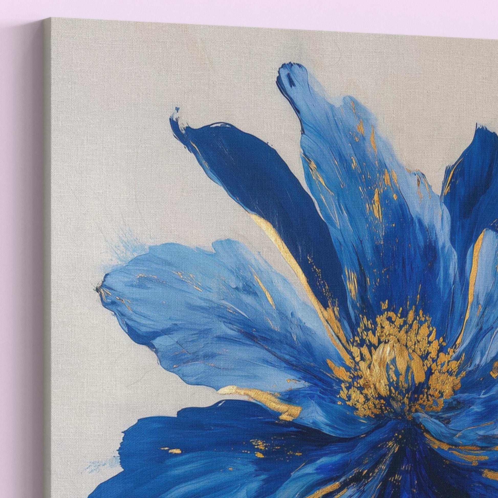 Blue Flower Art Canvas / Unframed Print. Abstract Contemporary Glamorous Art, Blue Gold Picture, Floral Wall Decor, Glamourous Art Poster - CanvasityCrafts - Free Shipping
