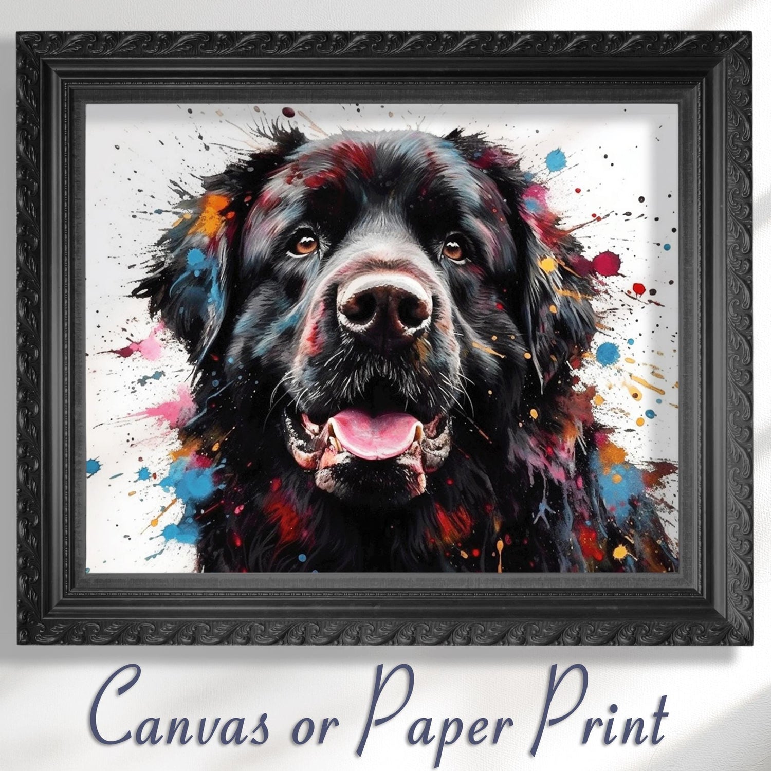 Newfoundland Print Canvas / Unframed. Colorful Black Newfie Dog Pet Wall Art, Newfy Painting Newfi Poster Watercolor Picture Paint Splash - CanvasityCrafts - Free Shipping