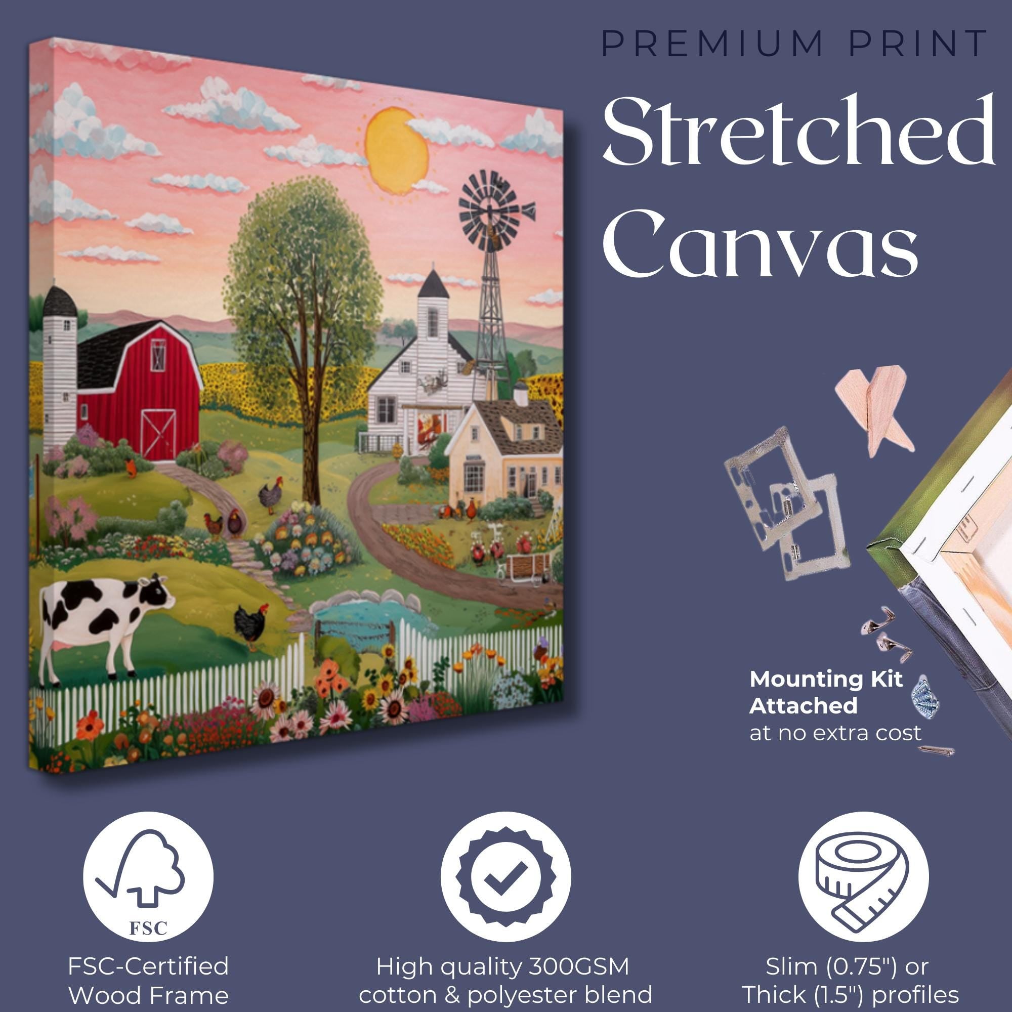 Rustic Farming Art Canvas / Unframed. Farm Landscape Art Farmyard Cow Farm Yard Print, Red Barn Farmhouse Decor Kitchen Wall Art - CanvasityCrafts - Free Shipping