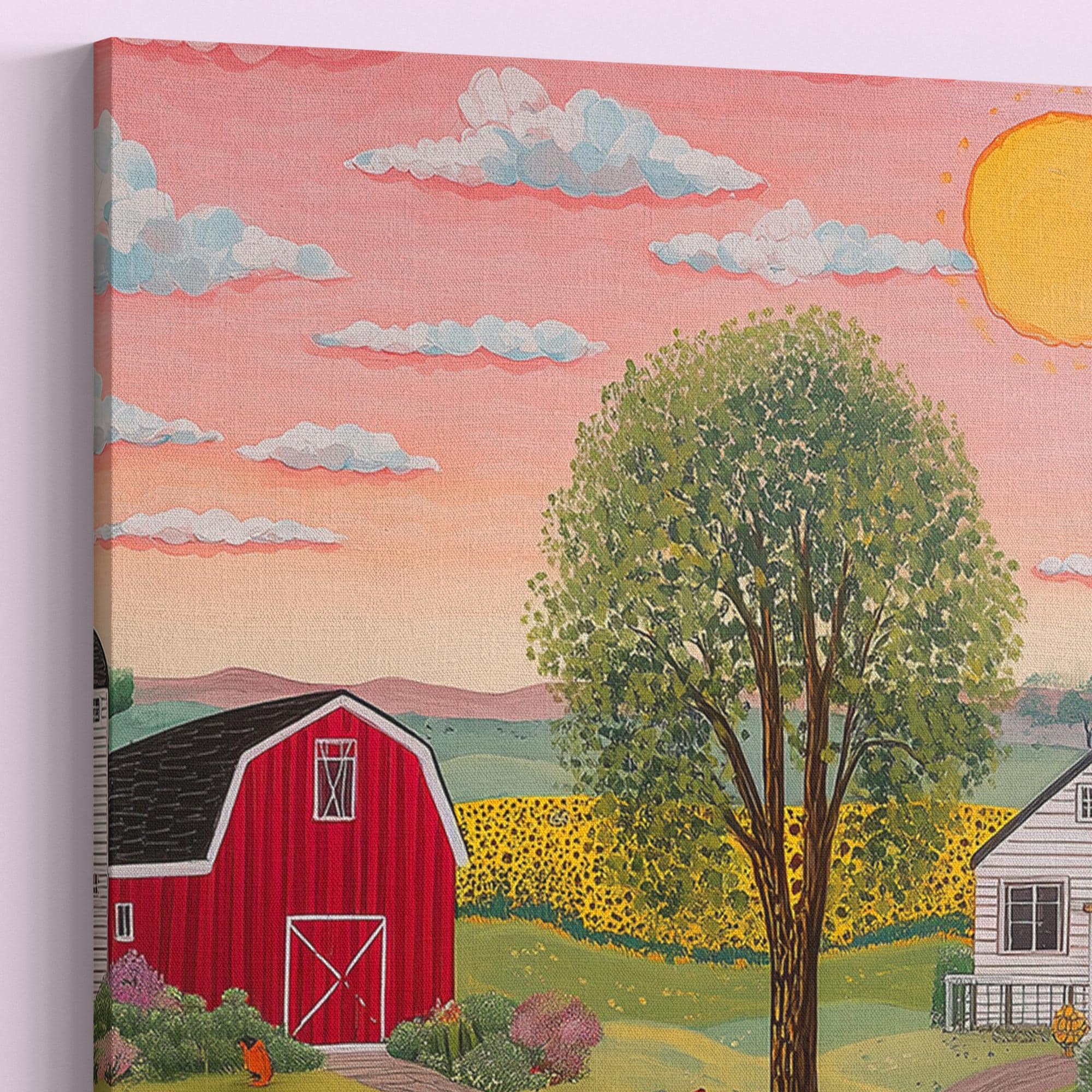 Rustic Farming Art Canvas / Unframed. Farm Landscape Art Farmyard Cow Farm Yard Print, Red Barn Farmhouse Decor Kitchen Wall Art - CanvasityCrafts - Free Shipping