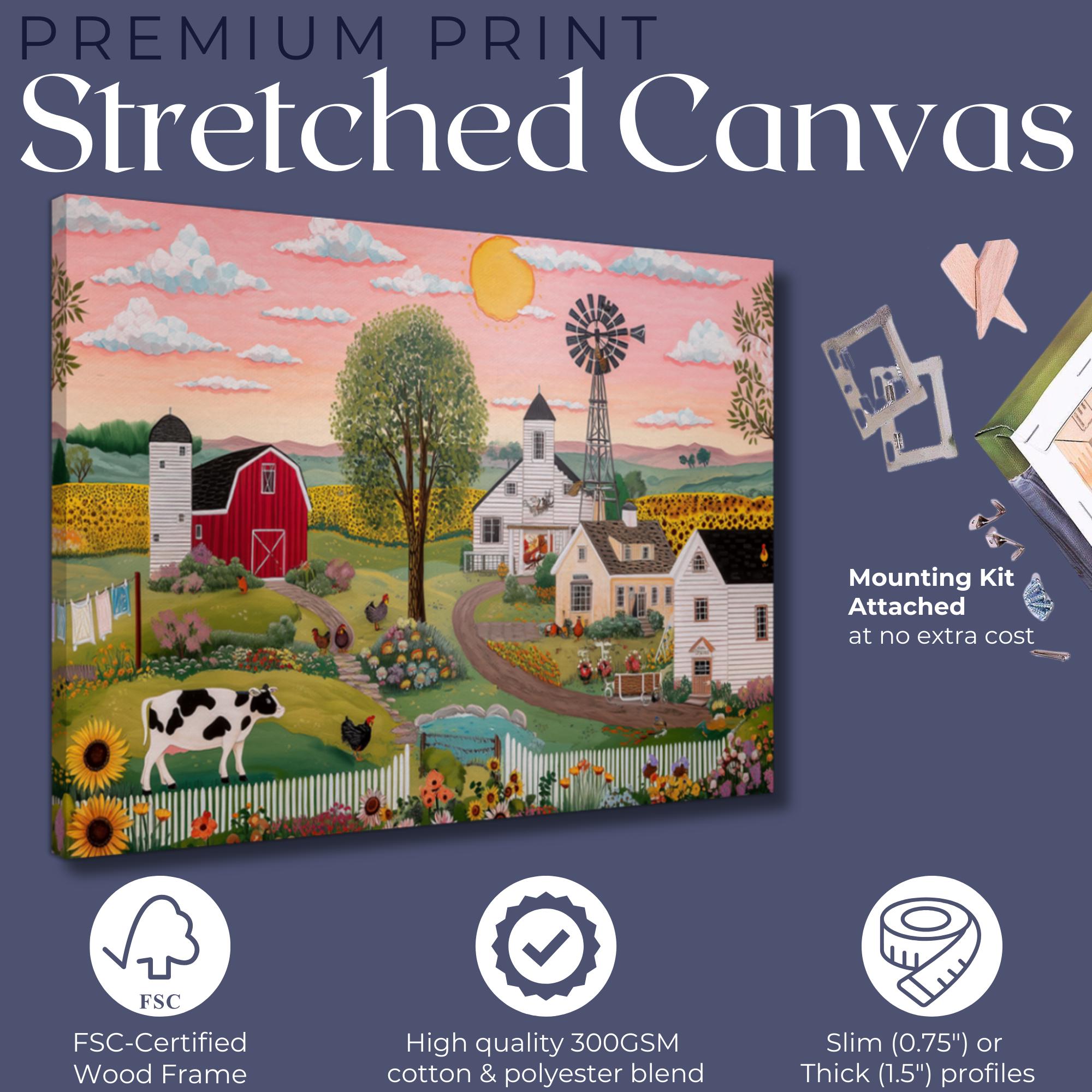 Rustic Farming Art Canvas / Unframed. Farm Landscape Farmyard Cow Farm Yard Print Red Barn Farmhouse Painting Countryside Picture Wall Decor - CanvasityCrafts - Free Shipping