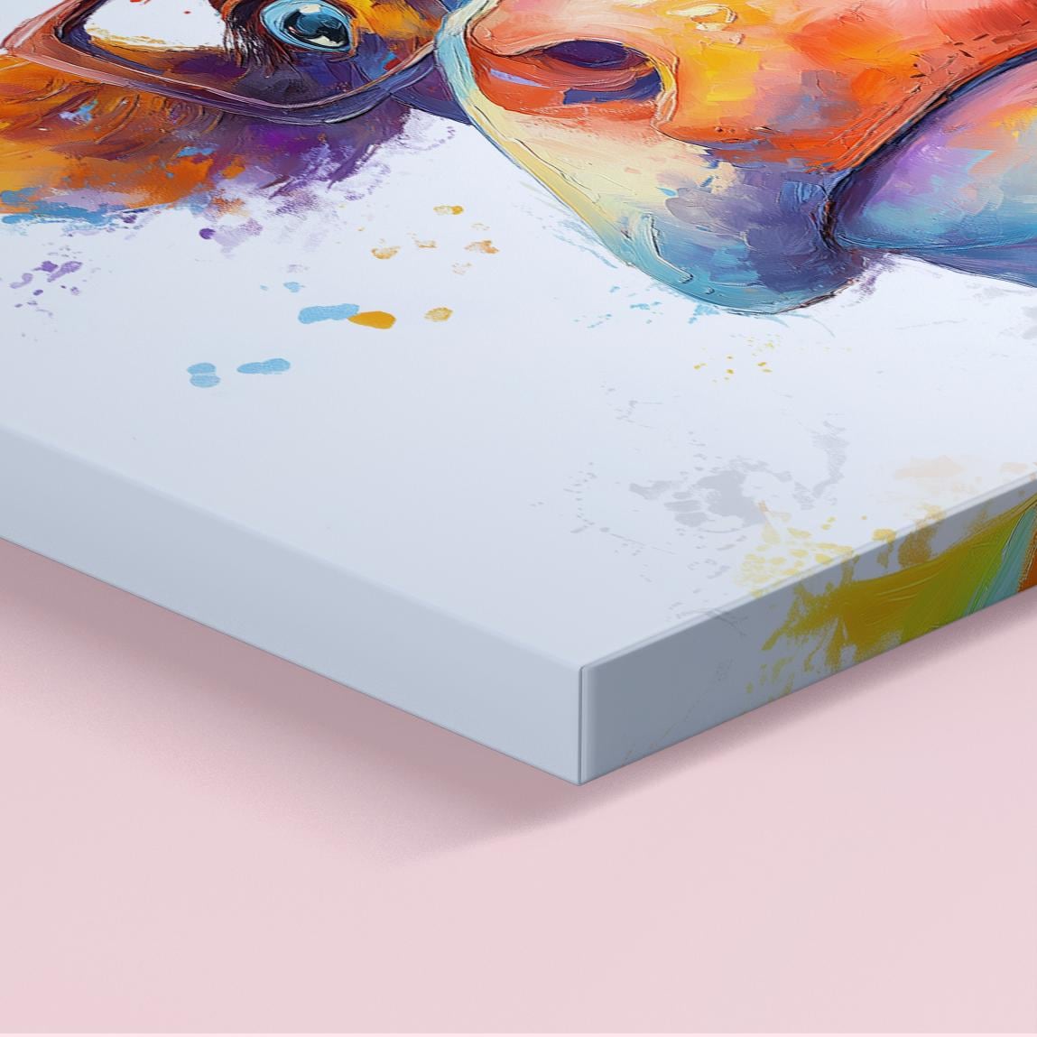 Abstract Cow with Wine Canvas Or Poster. Funny Painting Print Jersey Animal in Glasses Decor Large Kitchen Wall Picture Rainbow Paint Splash - CanvasityCrafts - Free Shipping