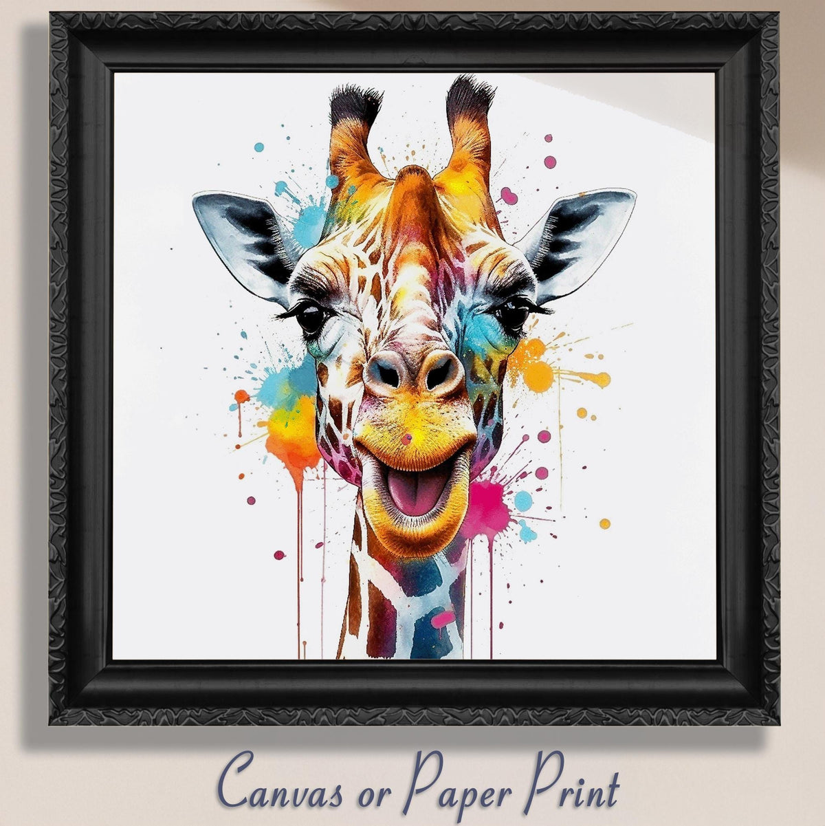 Happy Watercolor Giraffe Print Canvas / Unframed. Beautiful Safari Decor, Colorful Animal Wall Art Painting Gift Rainbow Watercolour Pop Art - CanvasityCrafts - Free Shipping