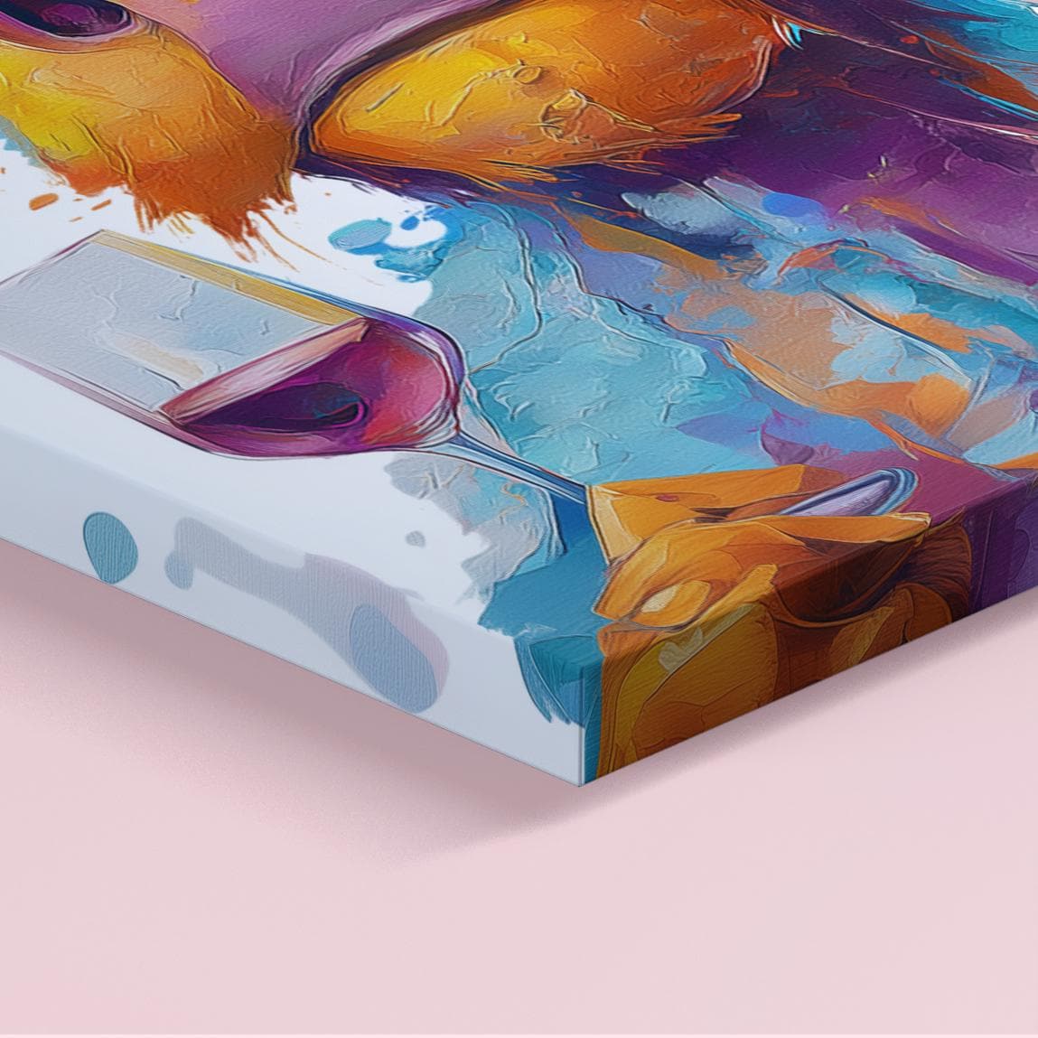 Highland Cow with Wine Canvas Or Poster. Funny Painting Print Animal Glasses Decor Large Kitchen Wall Picture Rainbow Abstract Paint Splash - CanvasityCrafts - Free Shipping