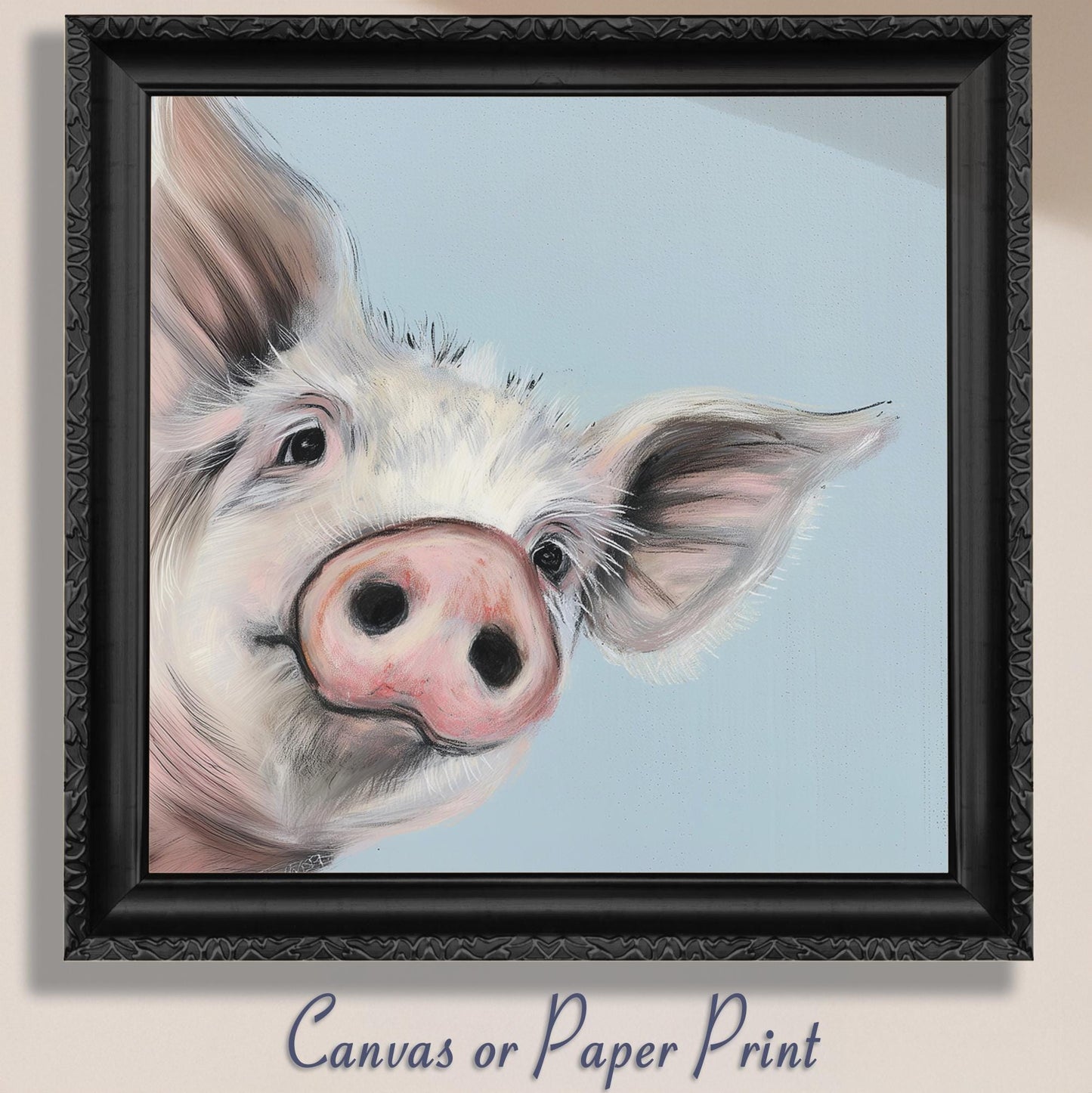 Cute Piglet Art Print Canvas / Unframed. Beautiful Blue Wall Decor, Colorful Farm Animal Pig Wall Art Painting Farmer Gift Nursery Picture - CanvasityCrafts - Free Shipping