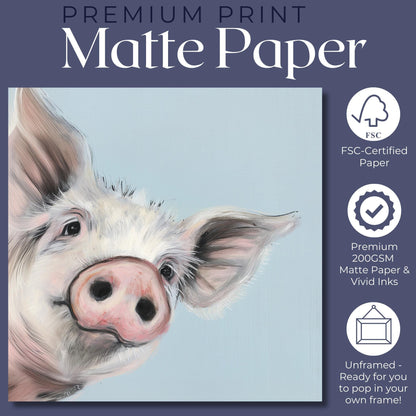 Cute Piglet Art Print Canvas / Unframed. Beautiful Blue Wall Decor, Colorful Farm Animal Pig Wall Art Painting Farmer Gift Nursery Picture - CanvasityCrafts - Free Shipping