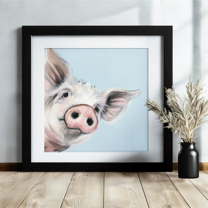Cute Piglet Art Print Canvas / Unframed. Beautiful Blue Wall Decor, Colorful Farm Animal Pig Wall Art Painting Farmer Gift Nursery Picture - CanvasityCrafts - Free Shipping