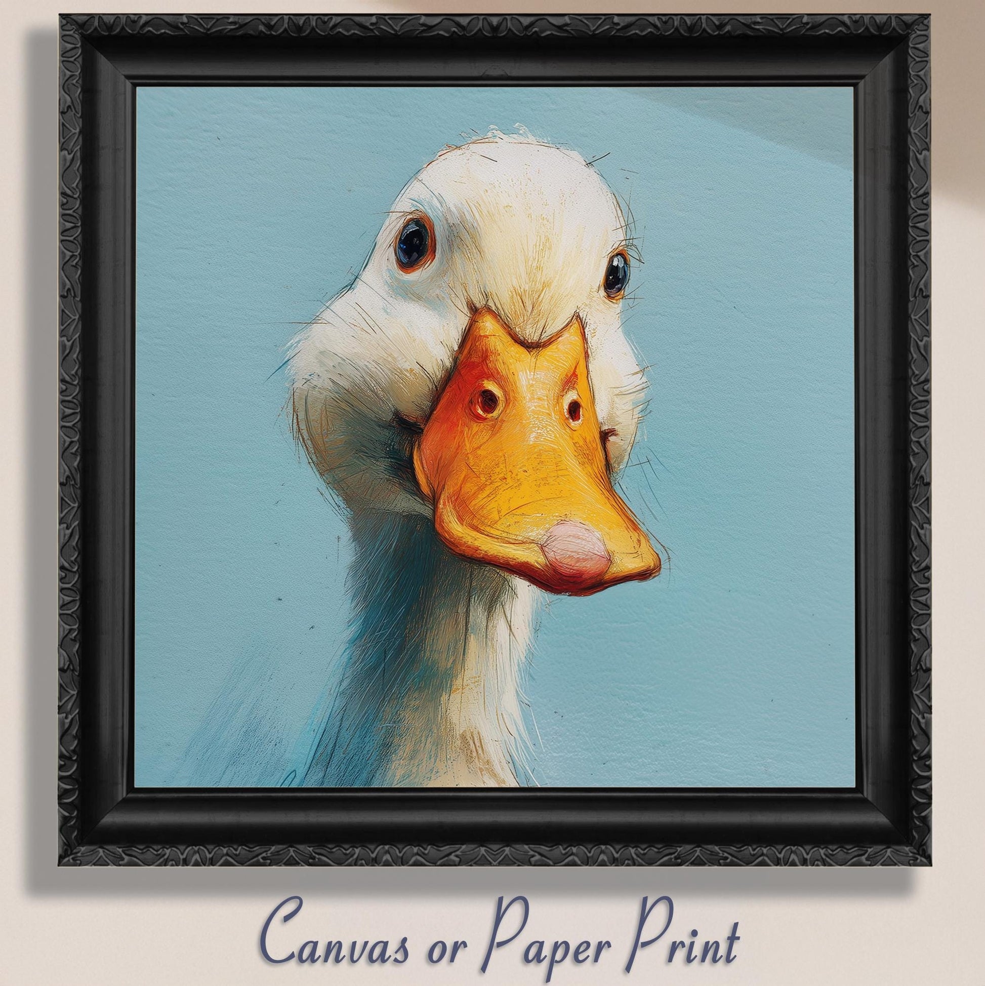 Duck Painting Canvas / Unframed. Vintage Duck Art Print, Funny Bird Portrait, Cute Animal Painting Blue Farm Wall Decor, Farmer Gift Idea - CanvasityCrafts - Free Shipping
