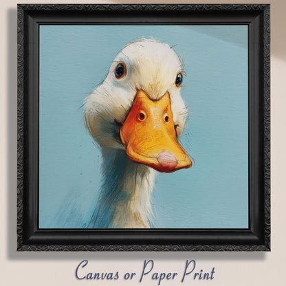 Duck Painting Canvas / Unframed. Vintage Duck Art Print, Funny Bird Portrait, Cute Animal Painting Blue Farm Wall Decor, Farmer Gift Idea - CanvasityCrafts - Free Shipping