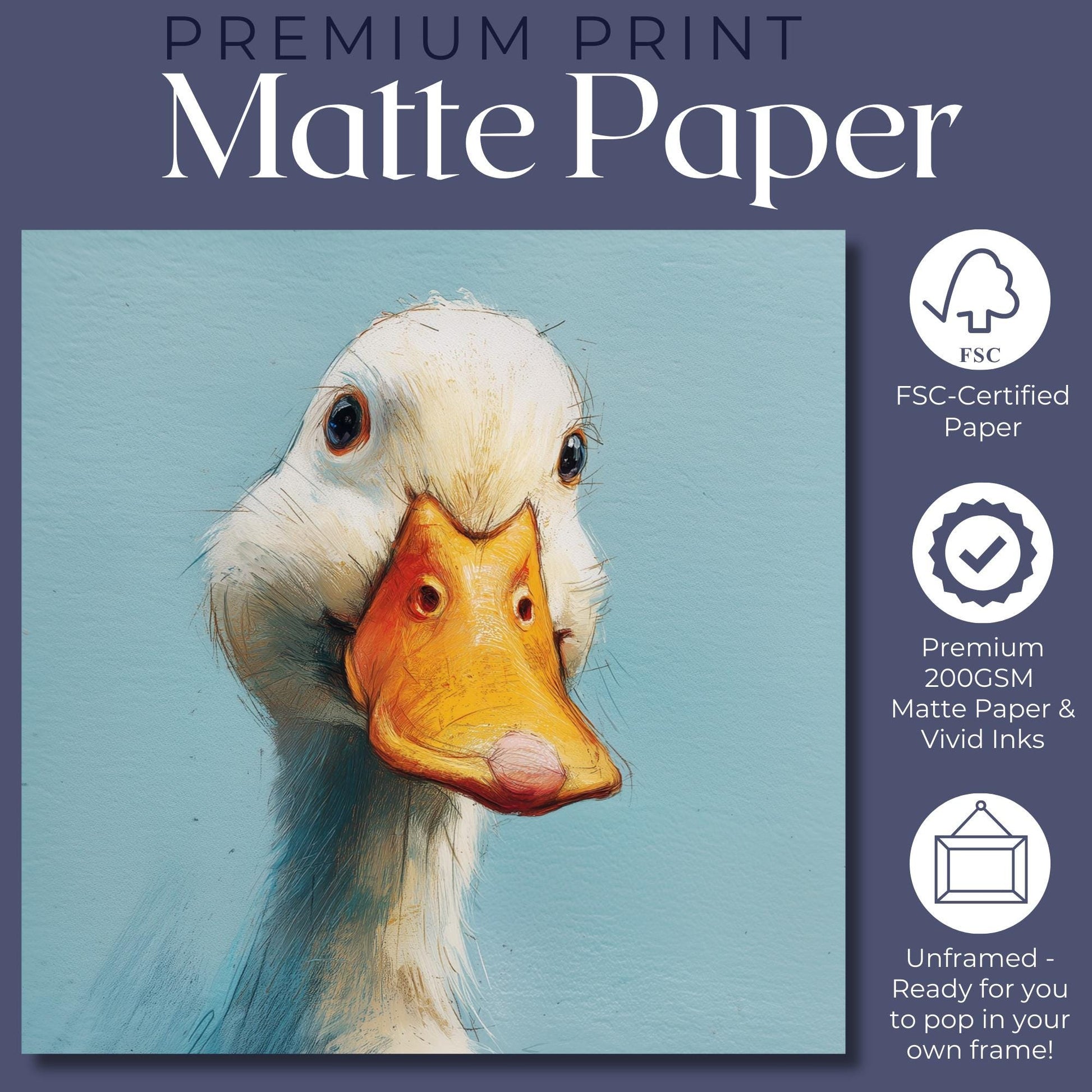 Duck Painting Canvas / Unframed. Vintage Duck Art Print, Funny Bird Portrait, Cute Animal Painting Blue Farm Wall Decor, Farmer Gift Idea - CanvasityCrafts - Free Shipping