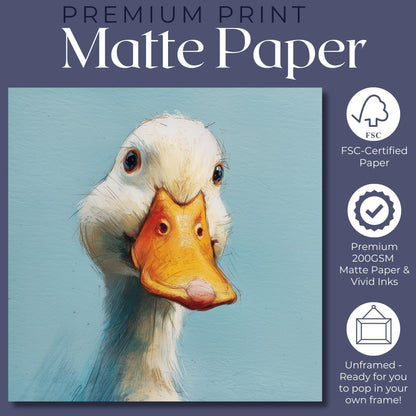 Duck Painting Canvas / Unframed. Vintage Duck Art Print, Funny Bird Portrait, Cute Animal Painting Blue Farm Wall Decor, Farmer Gift Idea - CanvasityCrafts - Free Shipping