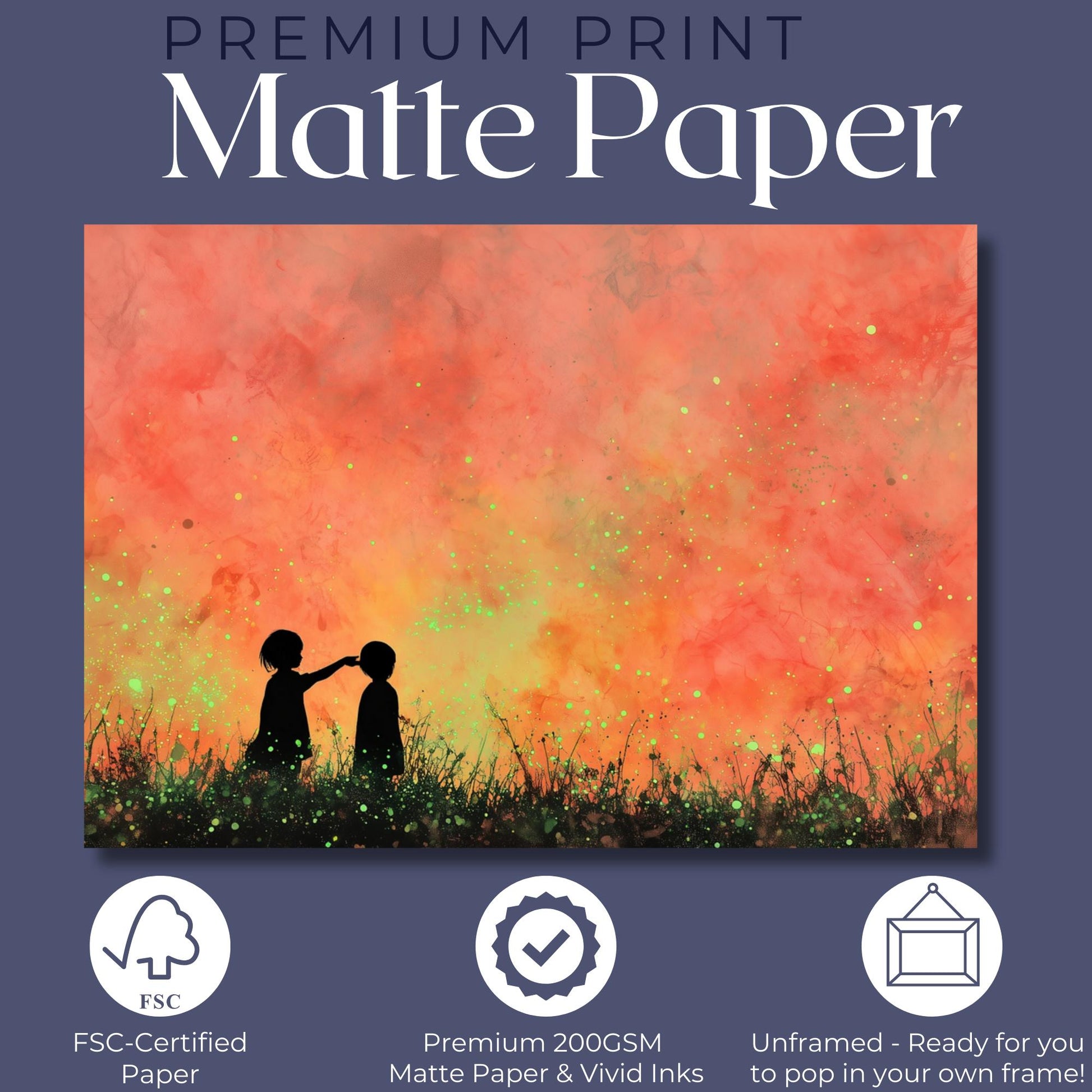 Glowing Fireflies Canvas / Unframed Print. Magical Childhood Keepsake Memories Watercolor Painting Peach Gold Wall Art Fire Flies Picture - CanvasityCrafts - Free Shipping