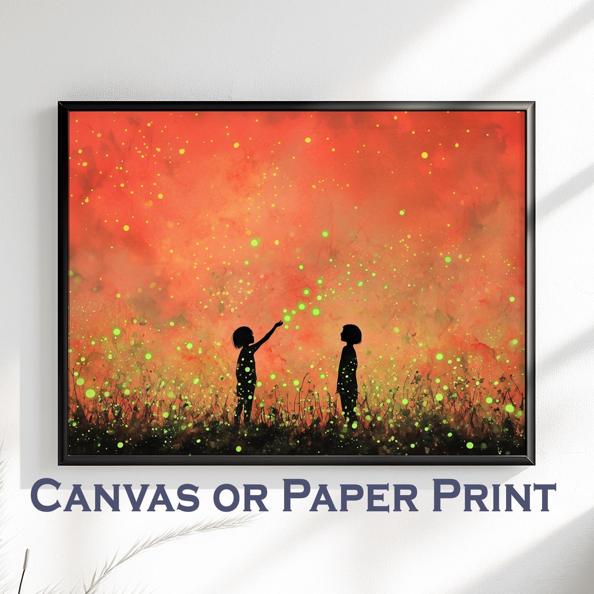 Glowing Fireflies Canvas / Unframed Print. Magical Childhood Keepsake Memories Watercolor Painting Peach Gold Wall Art Fire Flies Picture - CanvasityCrafts - Free Shipping