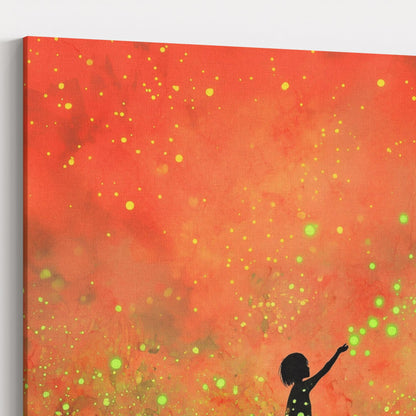 Glowing Fireflies Canvas / Unframed Print. Magical Childhood Keepsake Memories Watercolor Painting Peach Gold Wall Art Fire Flies Picture - CanvasityCrafts - Free Shipping