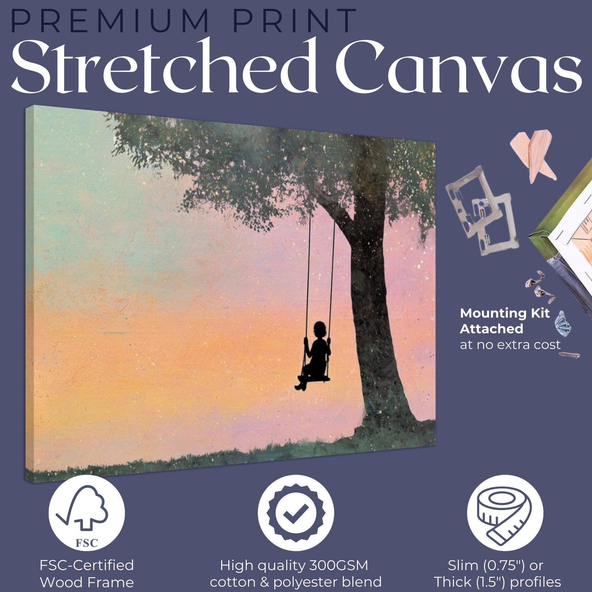 Child on a Swing Canvas / Unframed Print. Magical Childhood Keepsake Memories Watercolor Painting Coral Teal Wall Art Silhouette Picture - CanvasityCrafts - Free Shipping