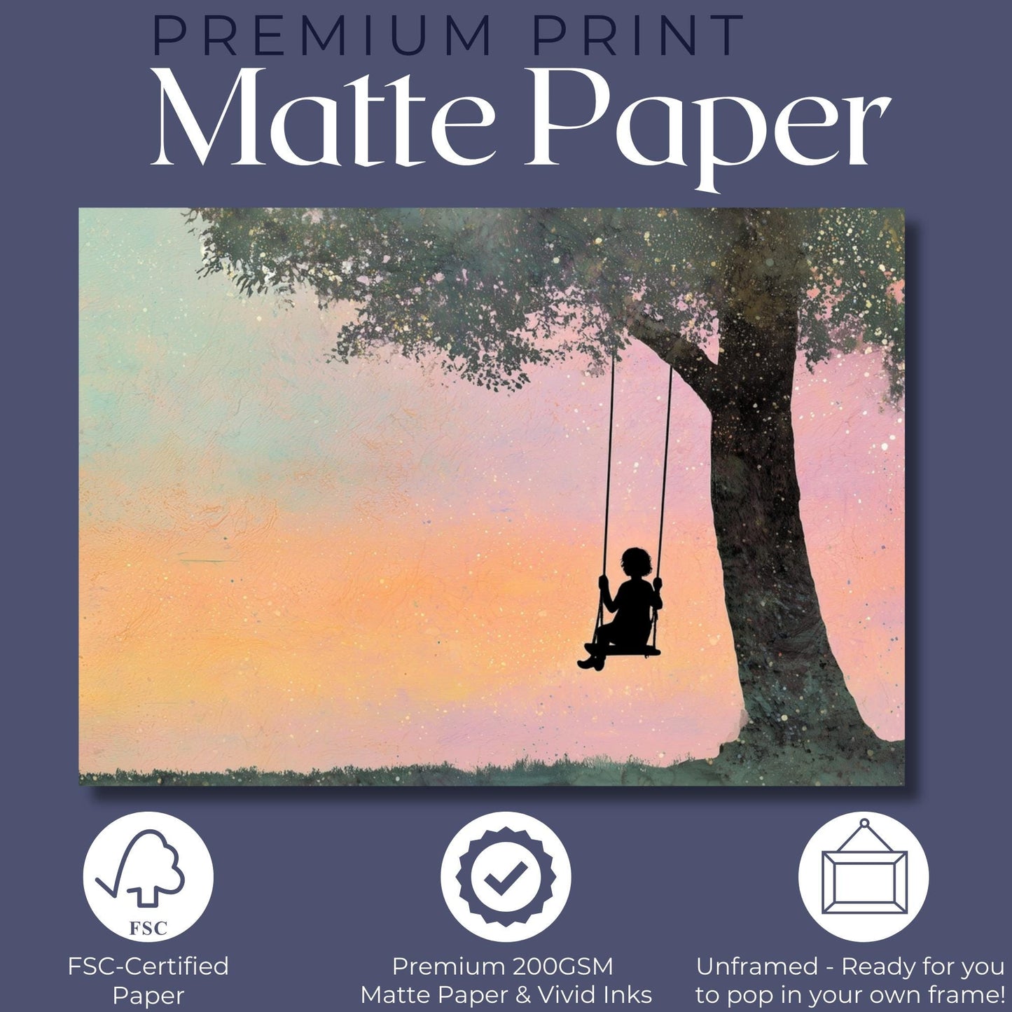 Child on a Swing Canvas / Unframed Print. Magical Childhood Keepsake Memories Watercolor Painting Coral Teal Wall Art Silhouette Picture - CanvasityCrafts - Free Shipping