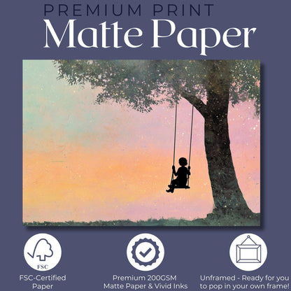 Child on a Swing Canvas / Unframed Print. Magical Childhood Keepsake Memories Watercolor Painting Coral Teal Wall Art Silhouette Picture - CanvasityCrafts - Free Shipping