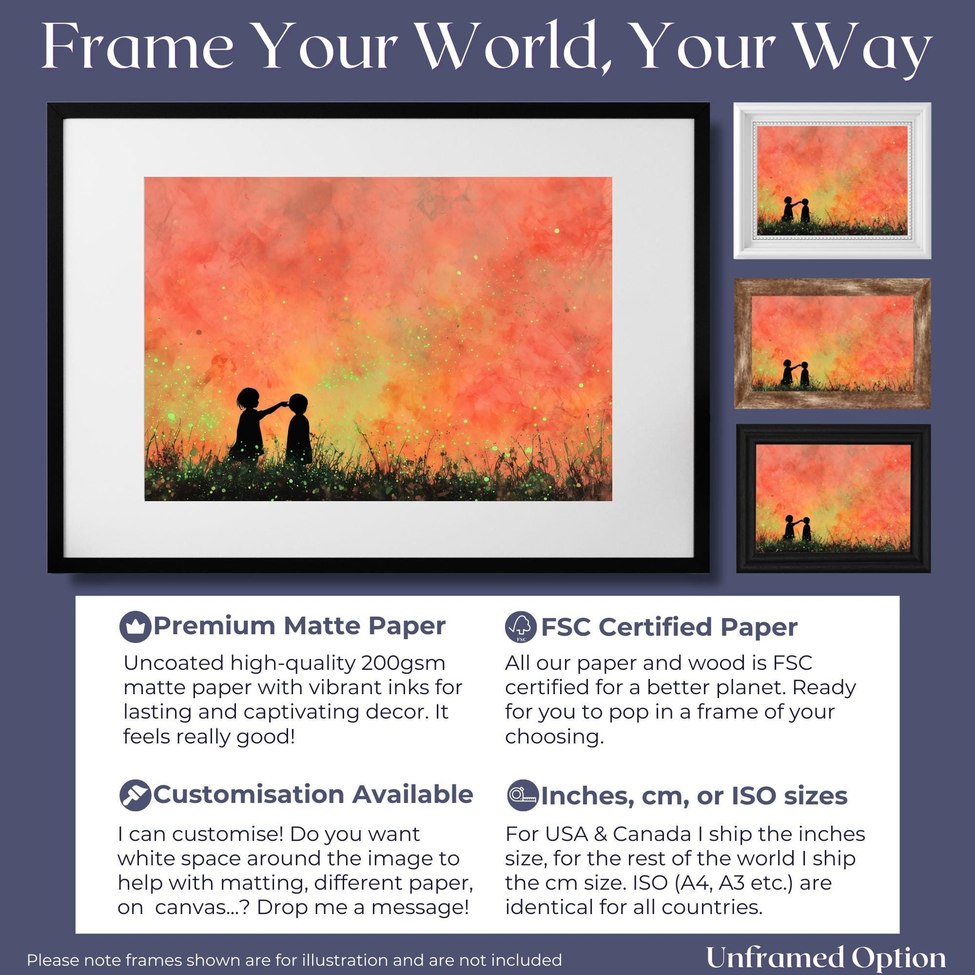 Glowing Fireflies Canvas / Unframed Print. Magical Childhood Keepsake Memories Watercolor Painting Peach Gold Wall Art Fire Flies Picture - CanvasityCrafts - Free Shipping