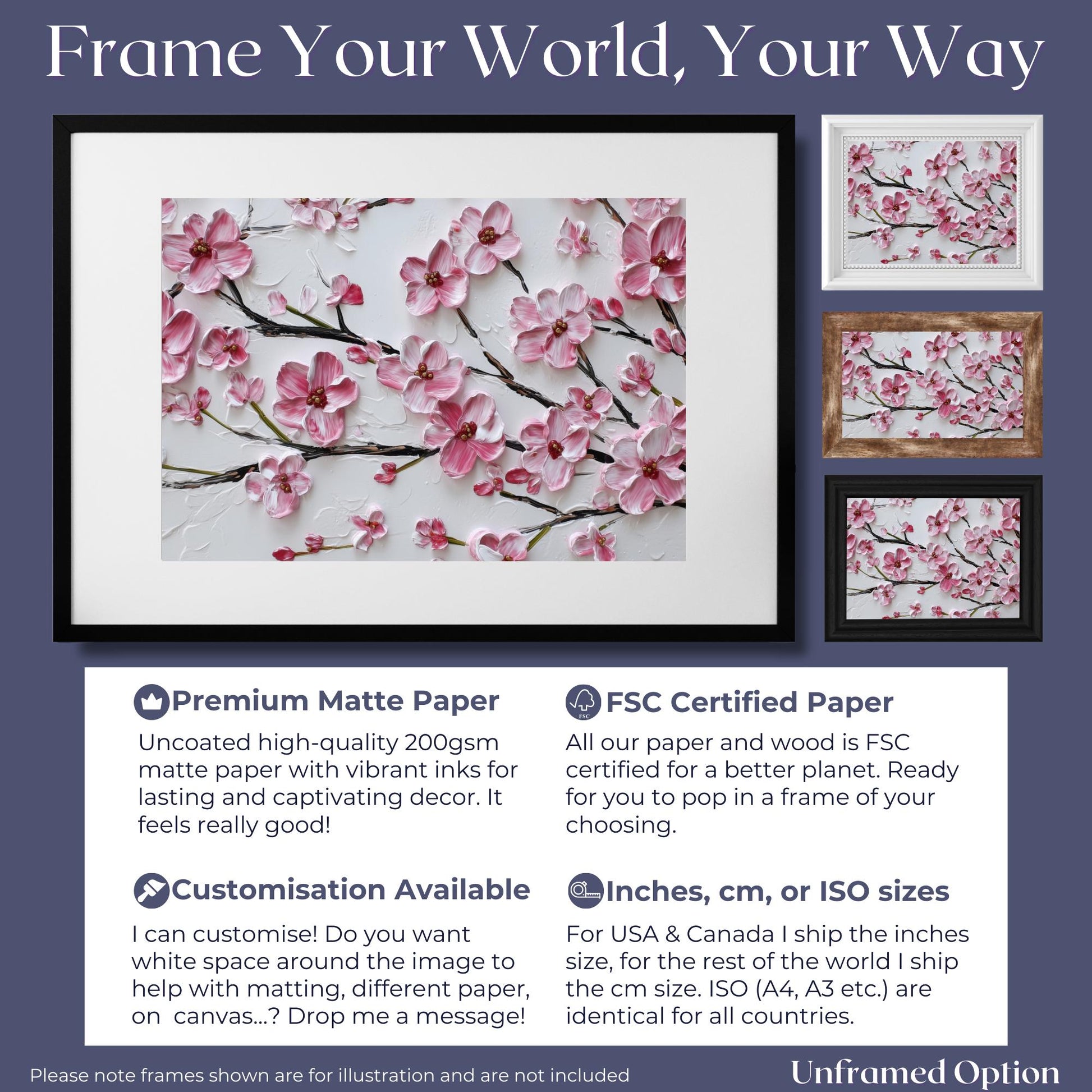 Cherry Blossom Print Canvas / Unframed. Watercolor Japanese Sakura Tree Painting Pink Wall Art Poster Minimalist Stylish Flowers Home - CanvasityCrafts - Free Shipping