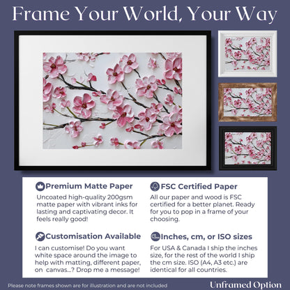Cherry Blossom Print Canvas / Unframed. Watercolor Japanese Sakura Tree Painting Pink Wall Art Poster Minimalist Stylish Flowers Home - CanvasityCrafts - Free Shipping