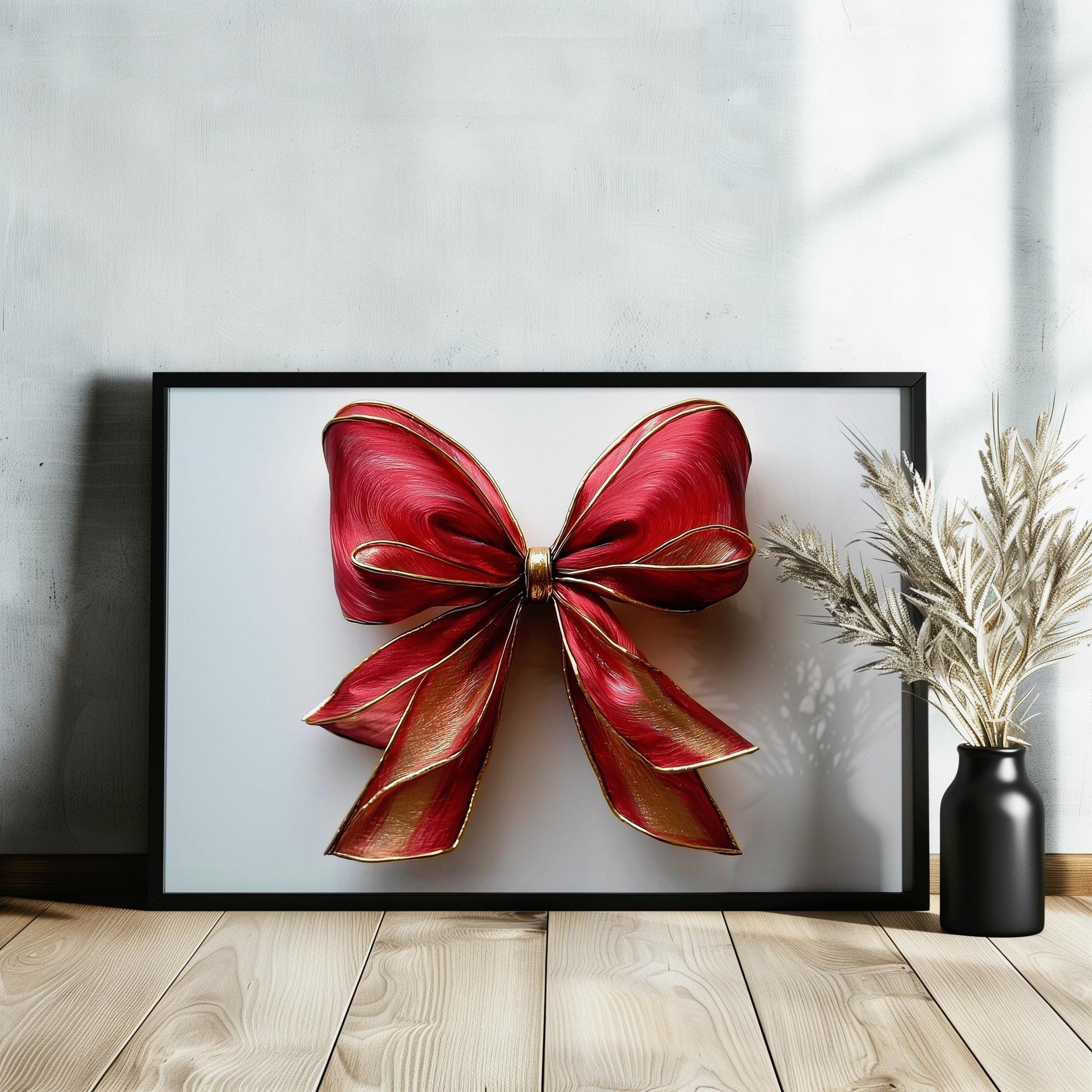 Coquette Wall Art Canvas / Unframed. Pink Red Gold Bow Painting Colorful Poster Luxury Home Decor Gold Accent Ombre Joyful Picture Print - CanvasityCrafts - Free Shipping