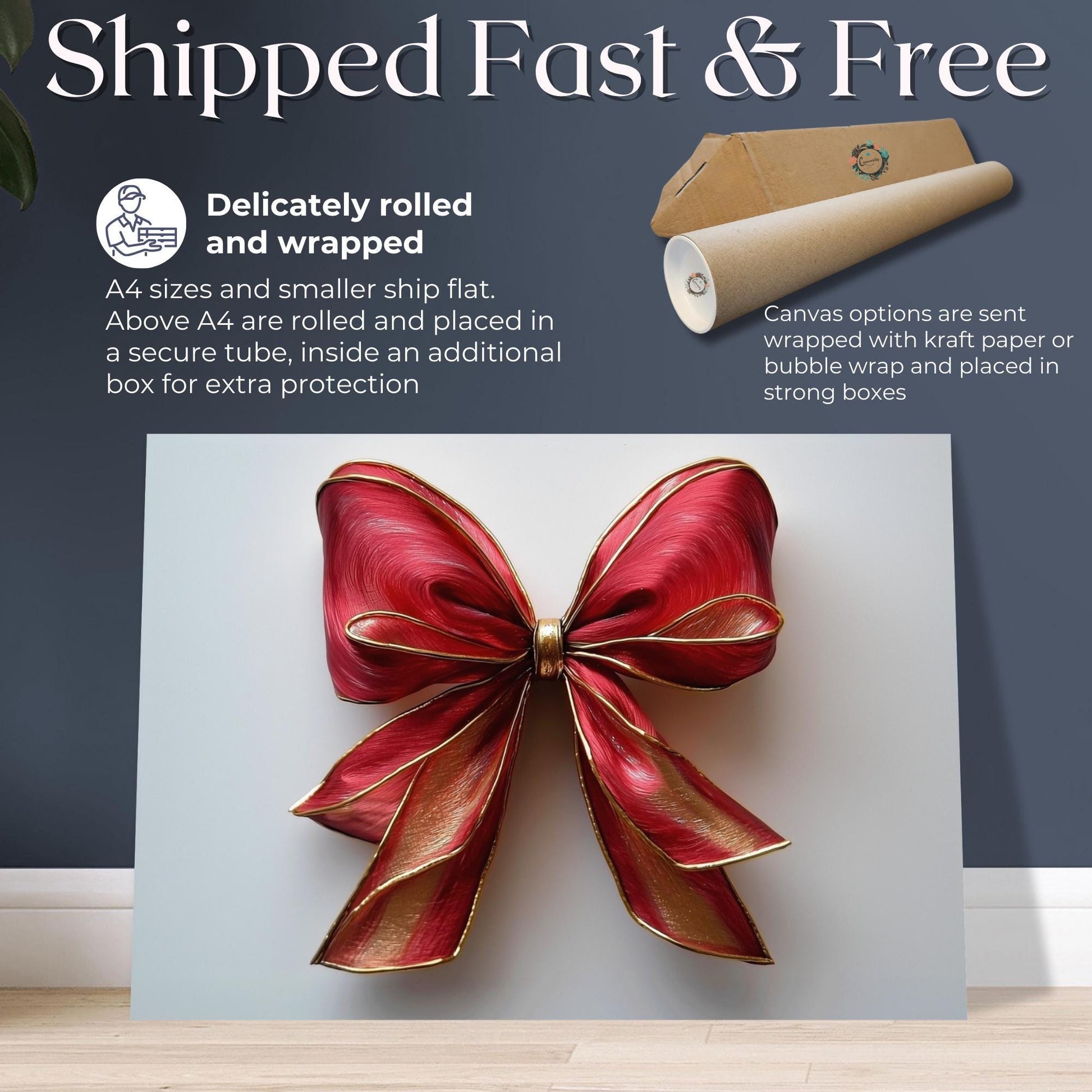 Coquette Wall Art Canvas / Unframed. Pink Red Gold Bow Painting Colorful Poster Luxury Home Decor Gold Accent Ombre Joyful Picture Print - CanvasityCrafts - Free Shipping