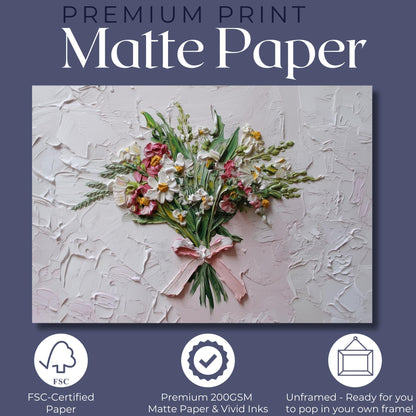 Coquette Flowers Canvas / Unframed Print. Impasto Wildflowers Pink Bow Wall Art Daisy Bouquet Painting Poster Picture Gift - CanvasityCrafts - Free Shipping