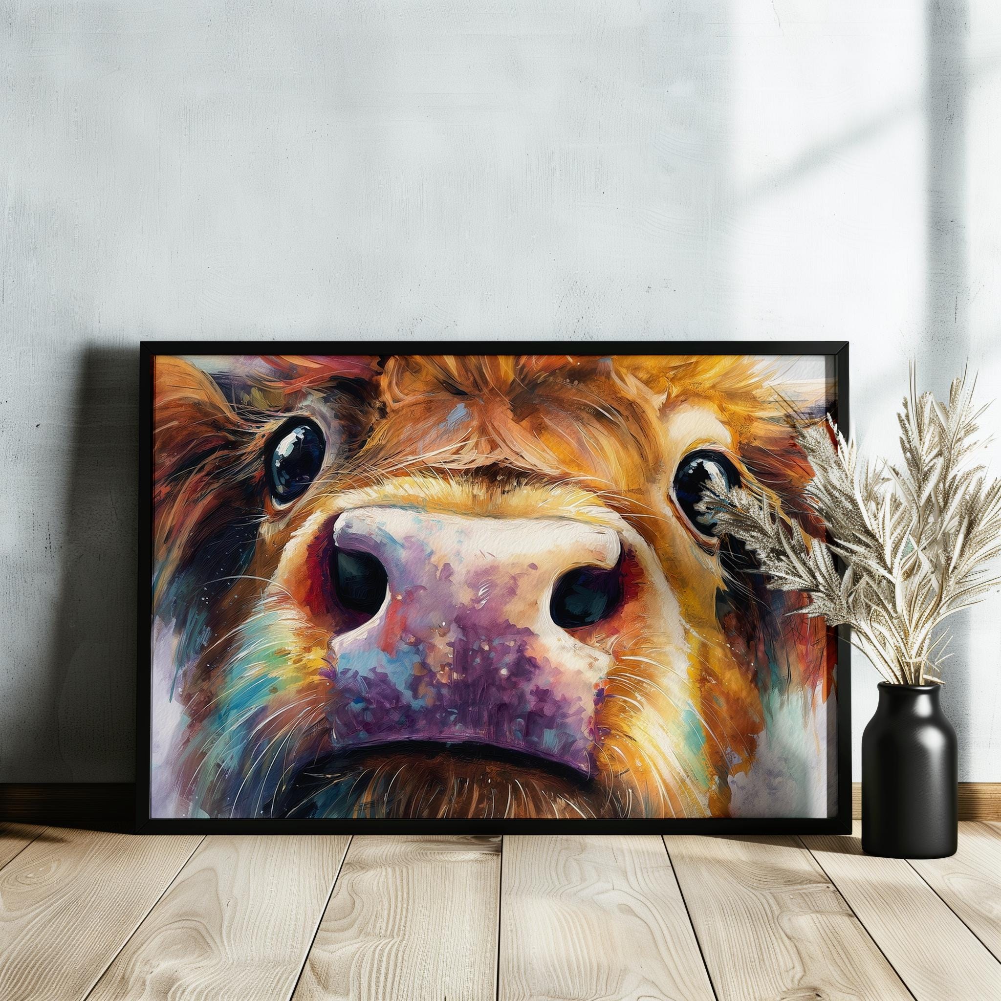 Highland Cow Print Canvas / Unframed. Colourful Farm Animal Wall Art, Rustic Home Decor, Multicolor Coo Gift Painting Poster Picture Farmer - CanvasityCrafts - Free Shipping