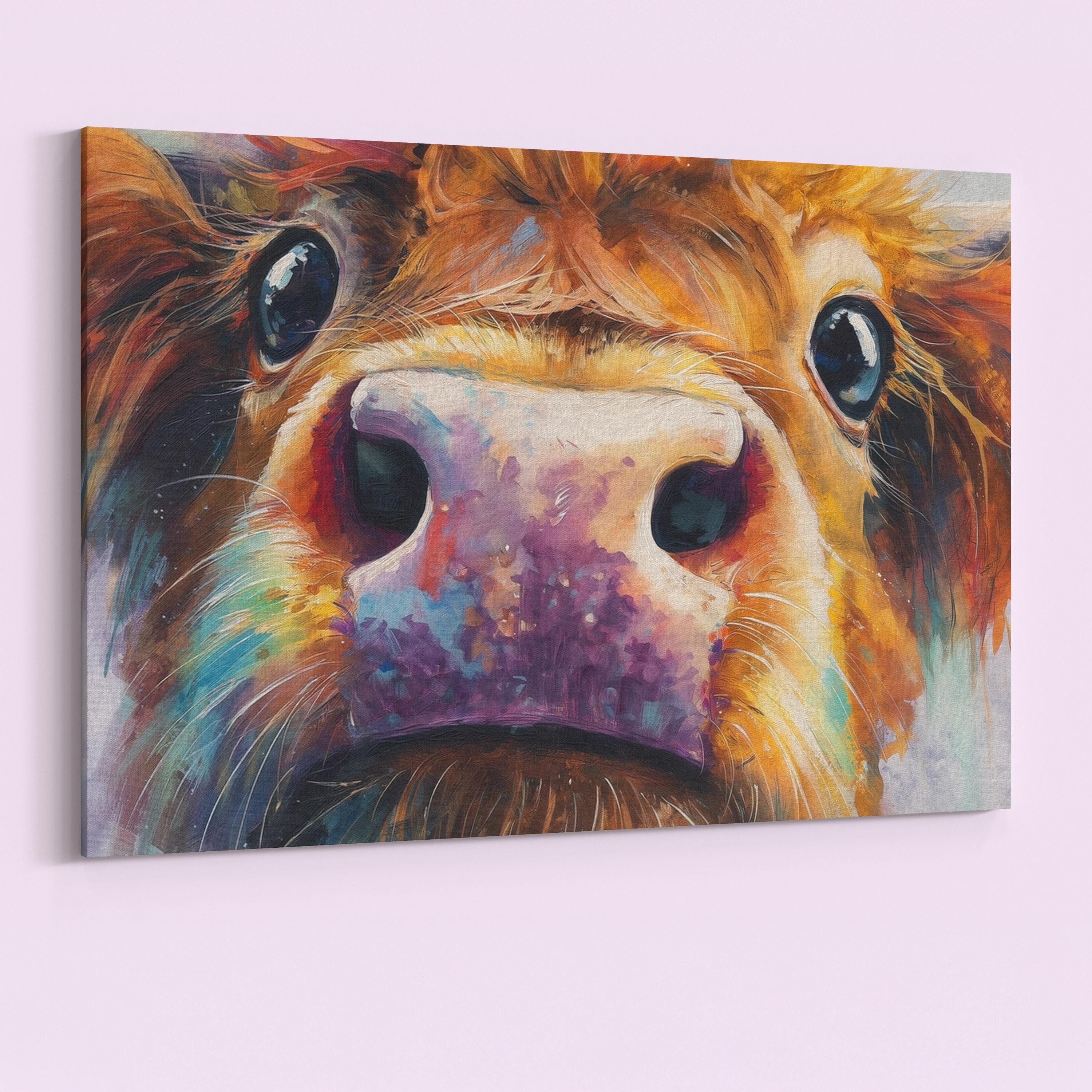 Highland Cow Print Canvas / Unframed. Colourful Farm Animal Wall Art, Rustic Home Decor, Multicolor Coo Gift Painting Poster Picture Farmer - CanvasityCrafts - Free Shipping