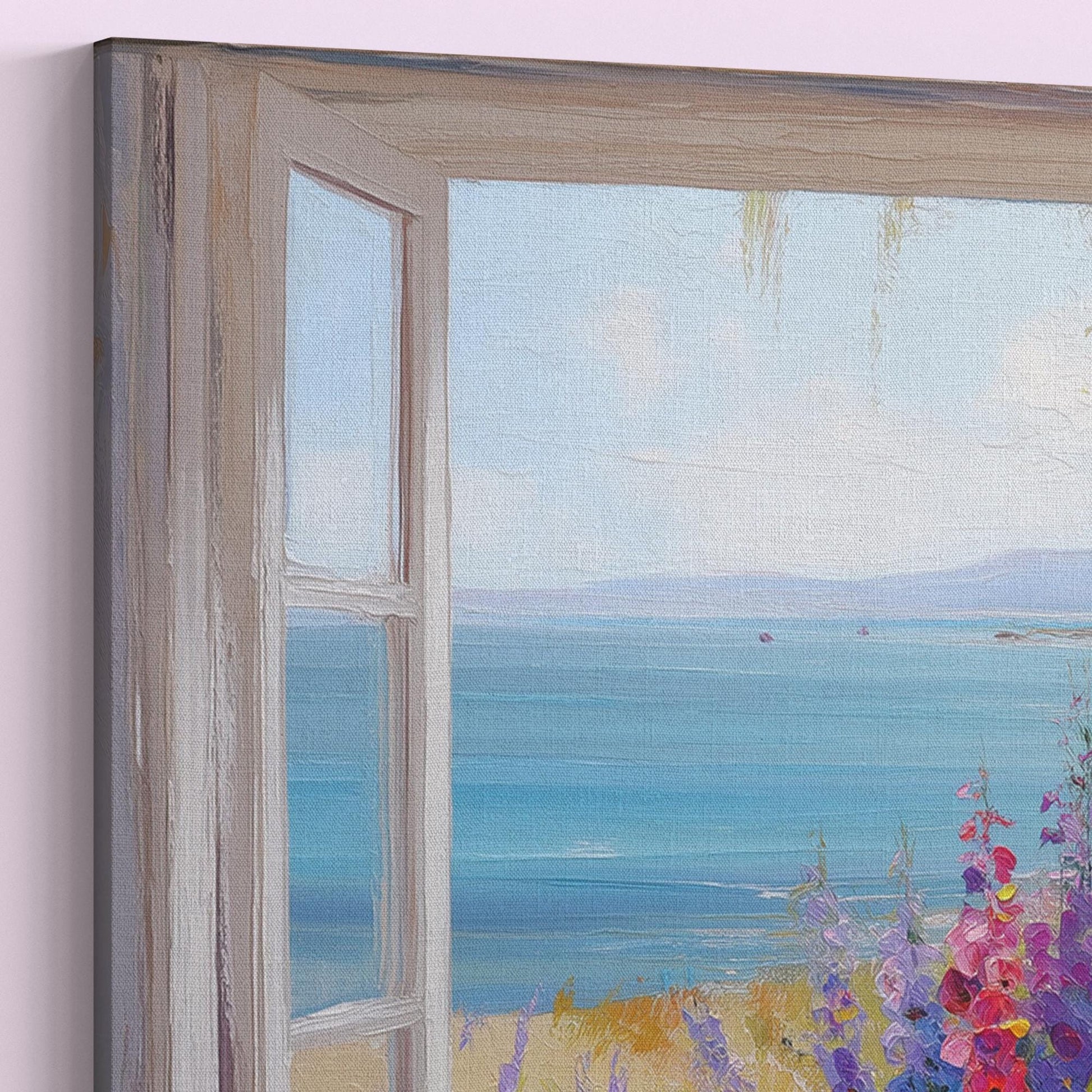 Wildflowers & Open Window Canvas / Unframed Print. Ocean View Coastal Art Beach Sea Living Room Kitchen Painting Picture Poster Wall Decor - CanvasityCrafts - Free Shipping