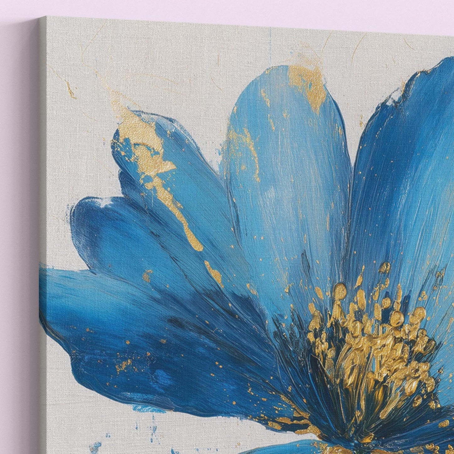 Blue Flower Art Canvas / Unframed Print. Abstract Contemporary Glamorous Art, Blue Gold Picture, Floral Wall Decor, Glamourous Art Poster - CanvasityCrafts - Free Shipping