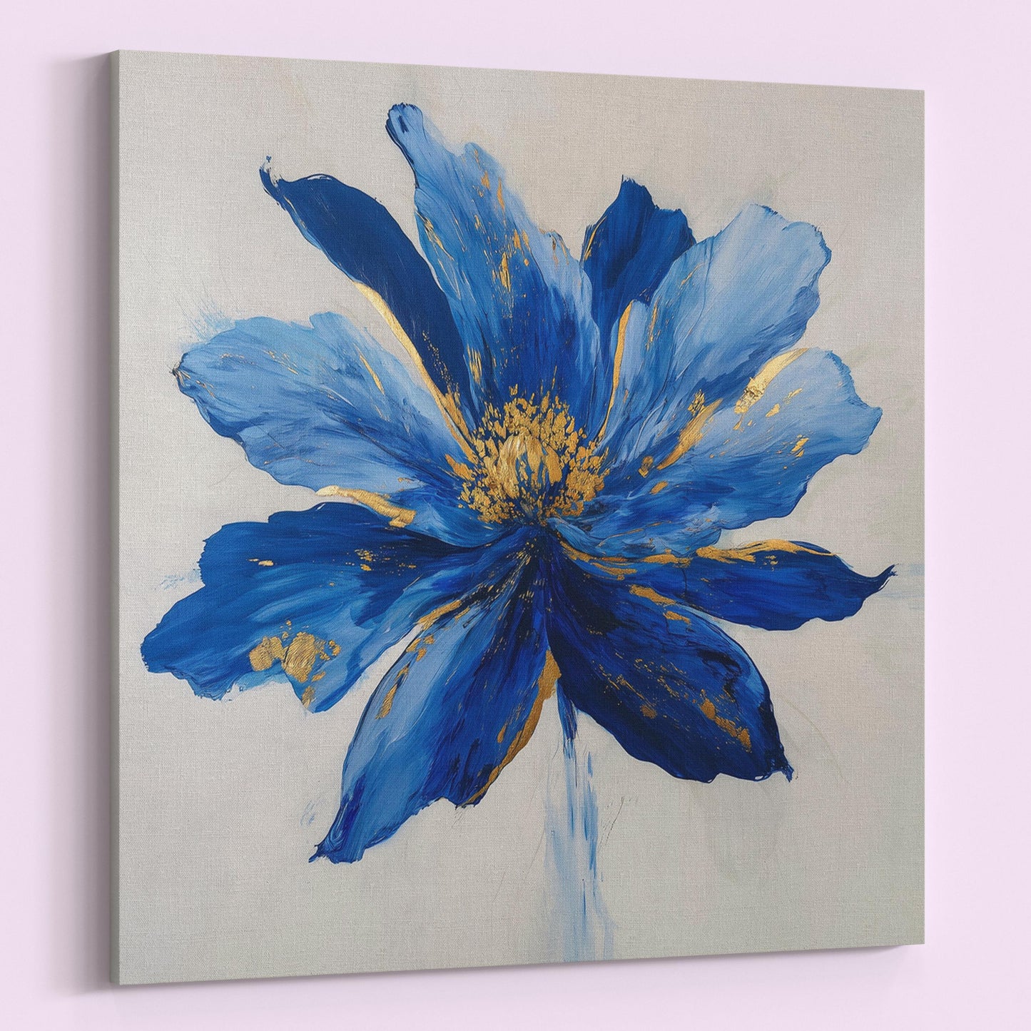 Blue Flower Art Canvas / Unframed Print. Abstract Contemporary Glamorous Art, Blue Gold Picture, Floral Wall Decor, Glamourous Art Poster - CanvasityCrafts - Free Shipping