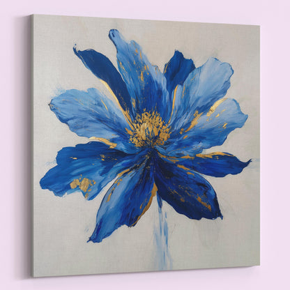 Blue Flower Art Canvas / Unframed Print. Abstract Contemporary Glamorous Art, Blue Gold Picture, Floral Wall Decor, Glamourous Art Poster - CanvasityCrafts - Free Shipping