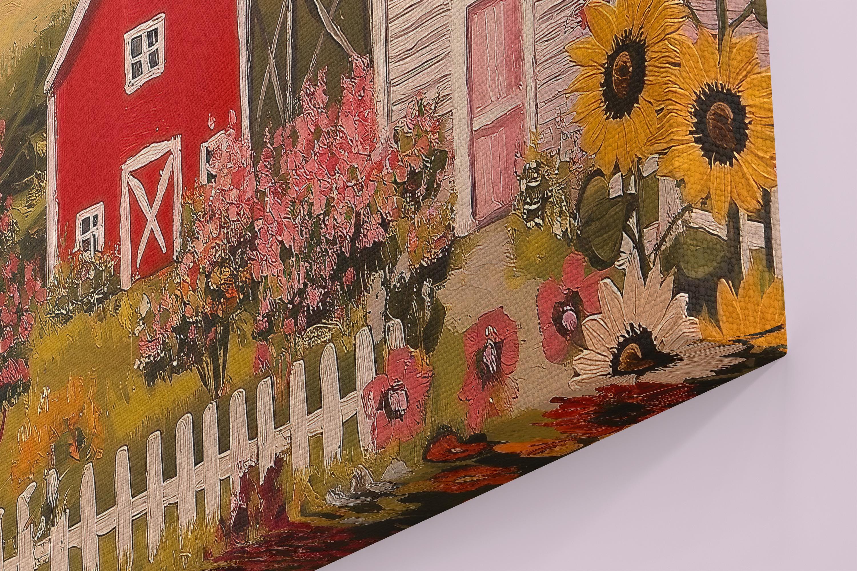 Rustic Farming Art Canvas / Unframed. Farm Landscape Art Farmyard Cow Farm Yard Print, Red Barn Farmhouse Decor Pink Sunset Countryside - CanvasityCrafts - Free Shipping