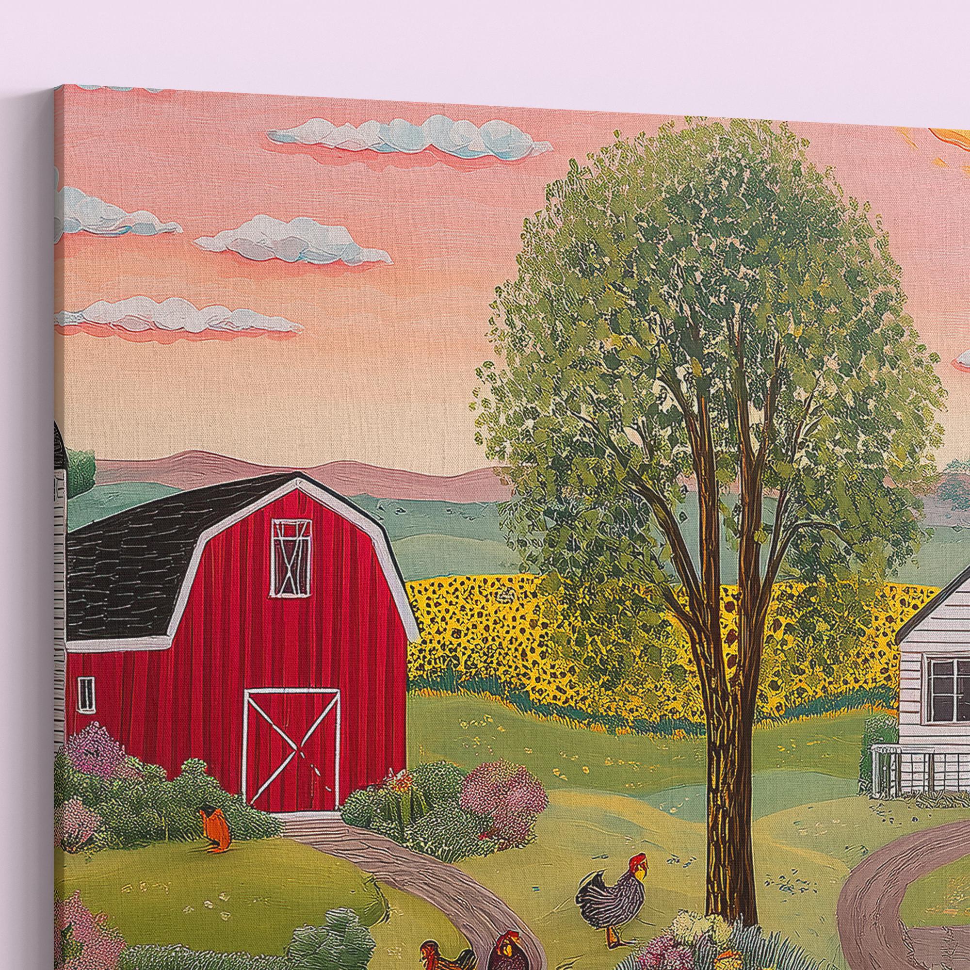 Rustic Farming Art Canvas / Unframed. Farm Landscape Farmyard Cow Farm Yard Print Red Barn Farmhouse Painting Countryside Picture Wall Decor - CanvasityCrafts - Free Shipping