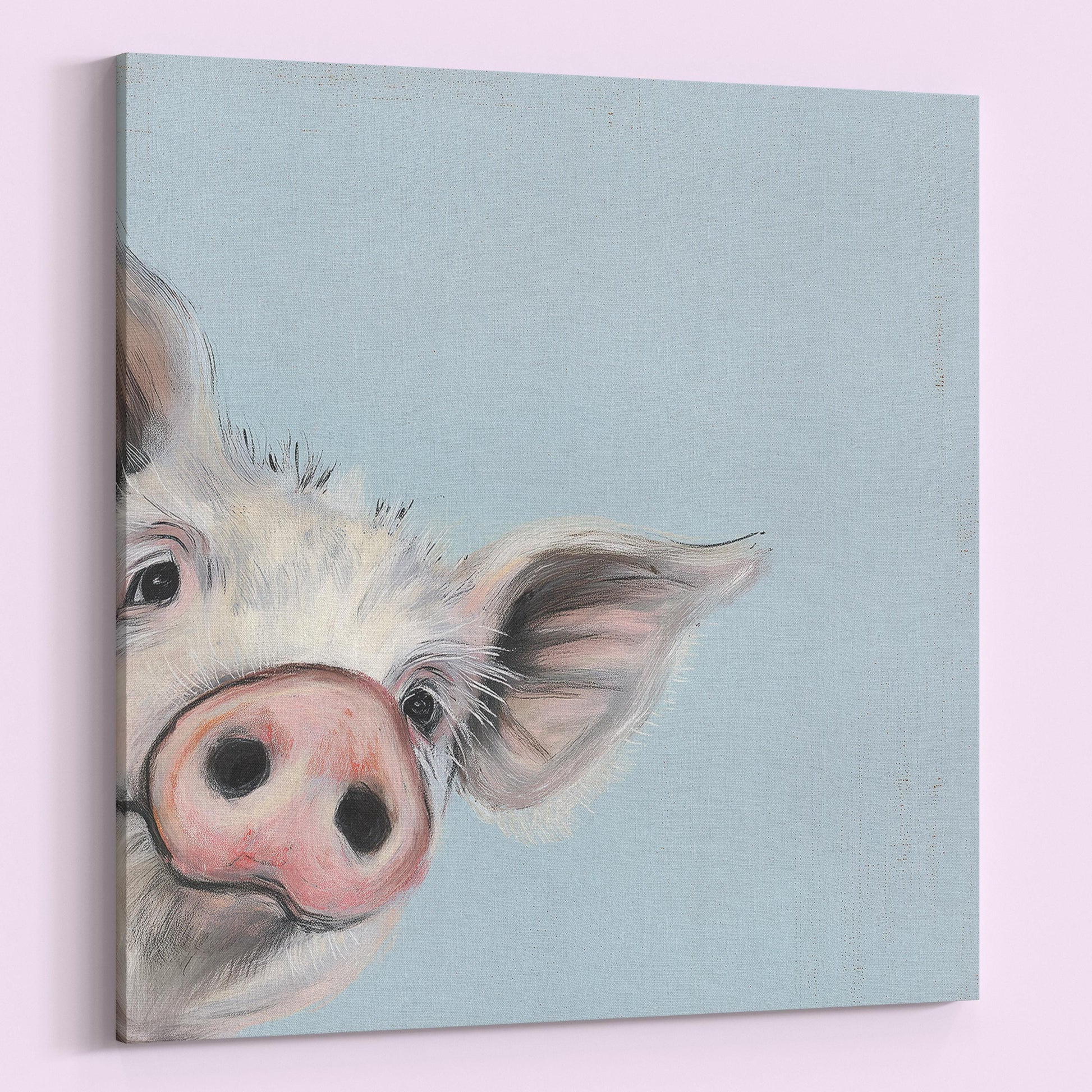 Cute Piglet Art Print Canvas / Unframed. Beautiful Blue Wall Decor, Colorful Farm Animal Pig Wall Art Painting Farmer Gift Nursery Picture - CanvasityCrafts - Free Shipping