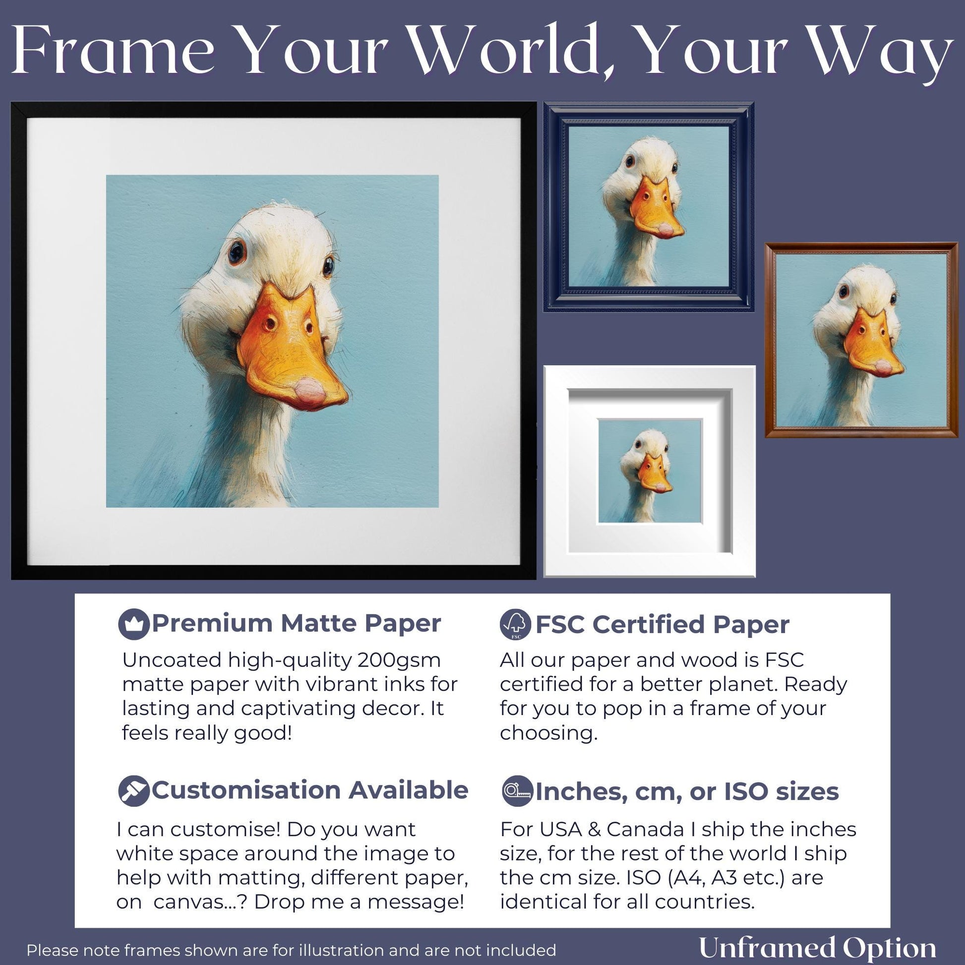 Duck Painting Canvas / Unframed. Vintage Duck Art Print, Funny Bird Portrait, Cute Animal Painting Blue Farm Wall Decor, Farmer Gift Idea - CanvasityCrafts - Free Shipping