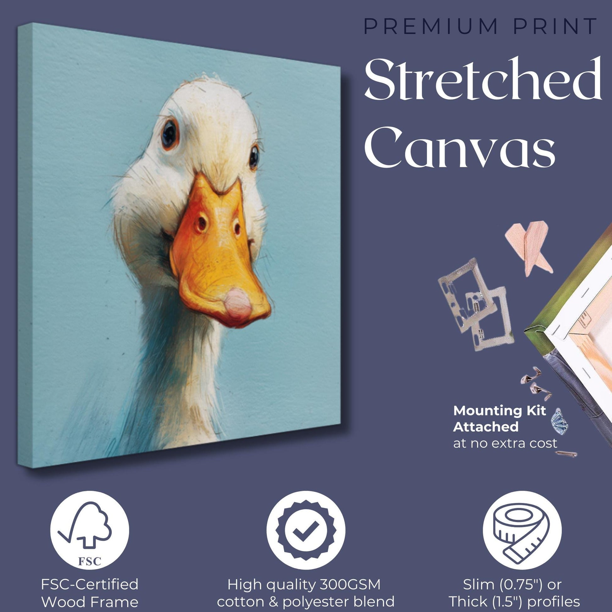 Duck Painting Canvas / Unframed. Vintage Duck Art Print, Funny Bird Portrait, Cute Animal Painting Blue Farm Wall Decor, Farmer Gift Idea - CanvasityCrafts - Free Shipping